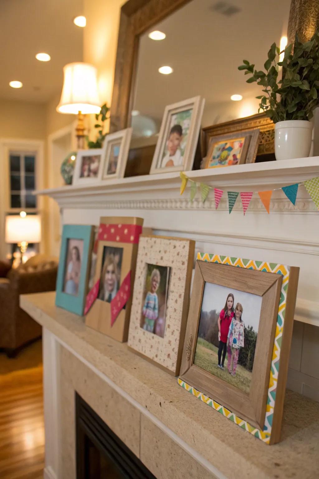 Cardboard frames showcasing cherished memories.