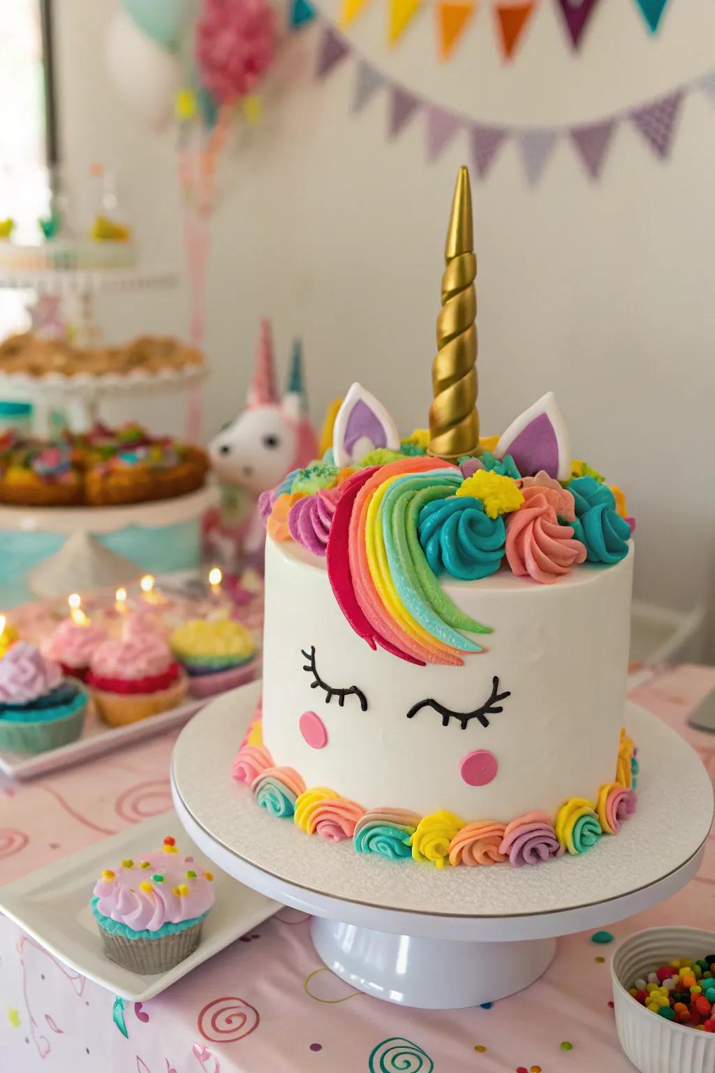 A whimsical unicorn cake, full of color and magic.