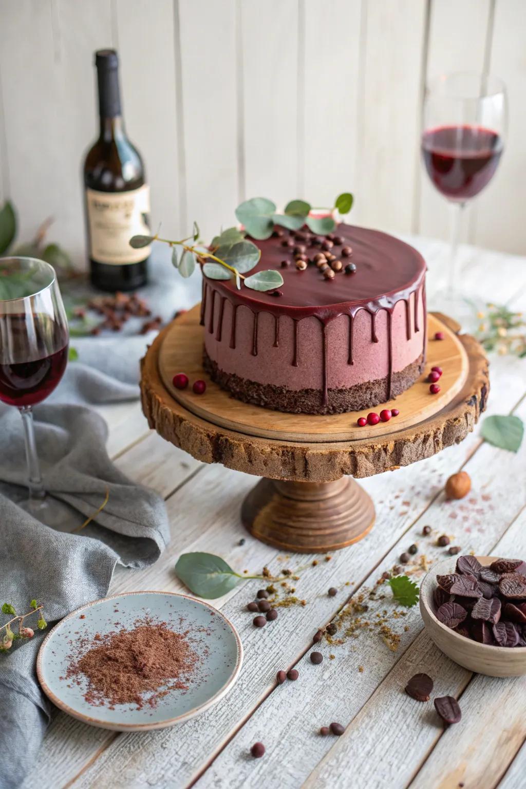 Indulge in the rich flavors of chocolate and red wine with this stunningly simple cake, perfect for a sophisticated birthday celebration.
