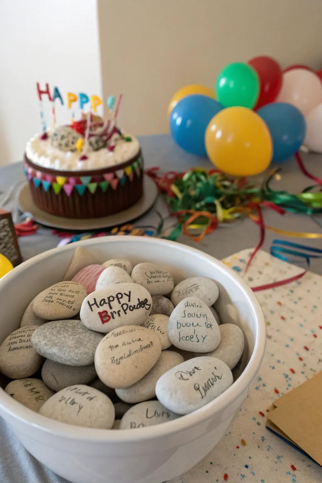 Collect wishes on stones for a unique guest book.