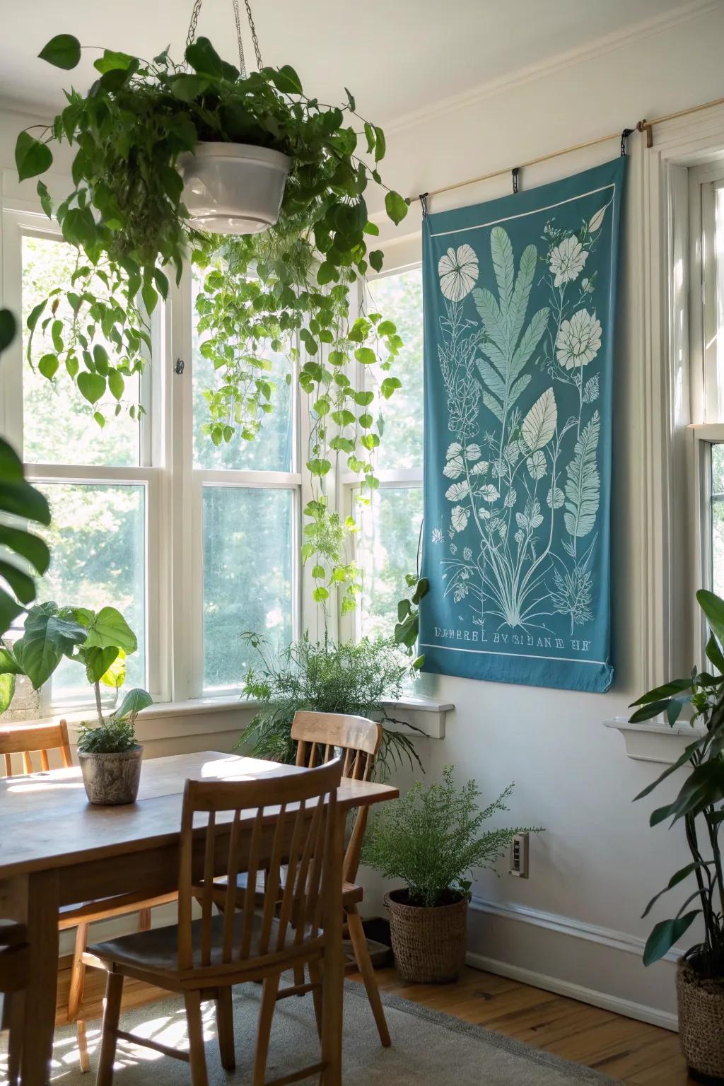 Bring nature indoors with botanical blue art.