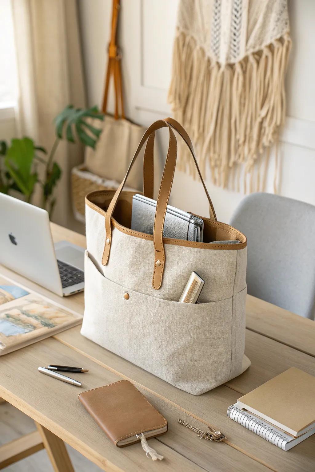 Elevate your workspace with a chic, minimalist office tote that combines function and style.