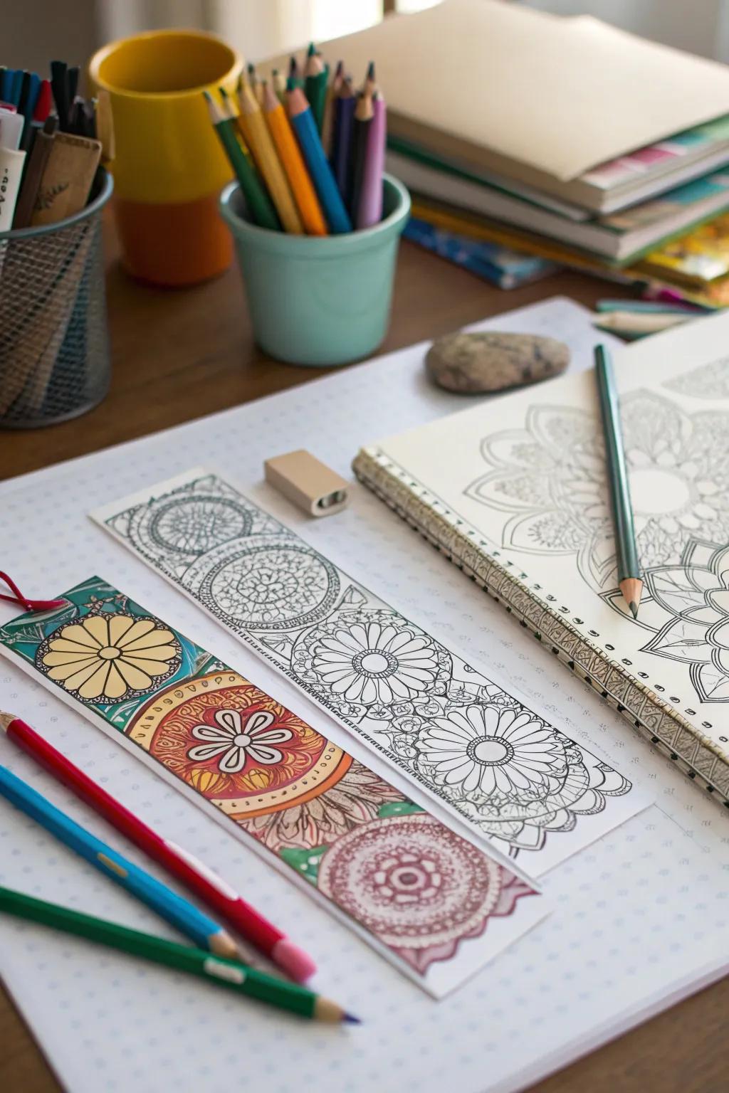 Zentangle patterns offer a meditative and intricate design for bookmarks.