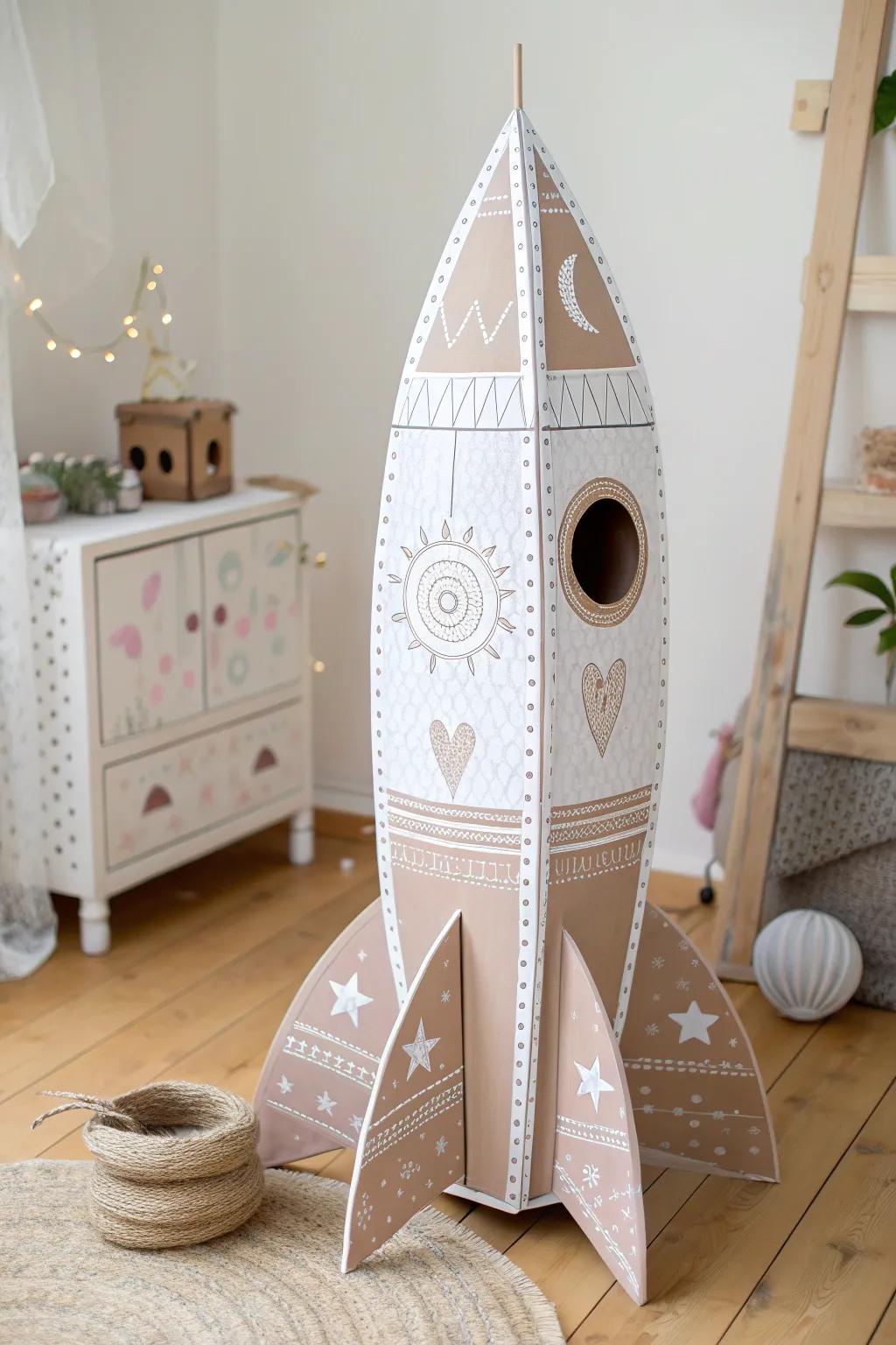 Launch into creativity with this charming DIY cardboard rocket ship—where imagination meets minimalist style!