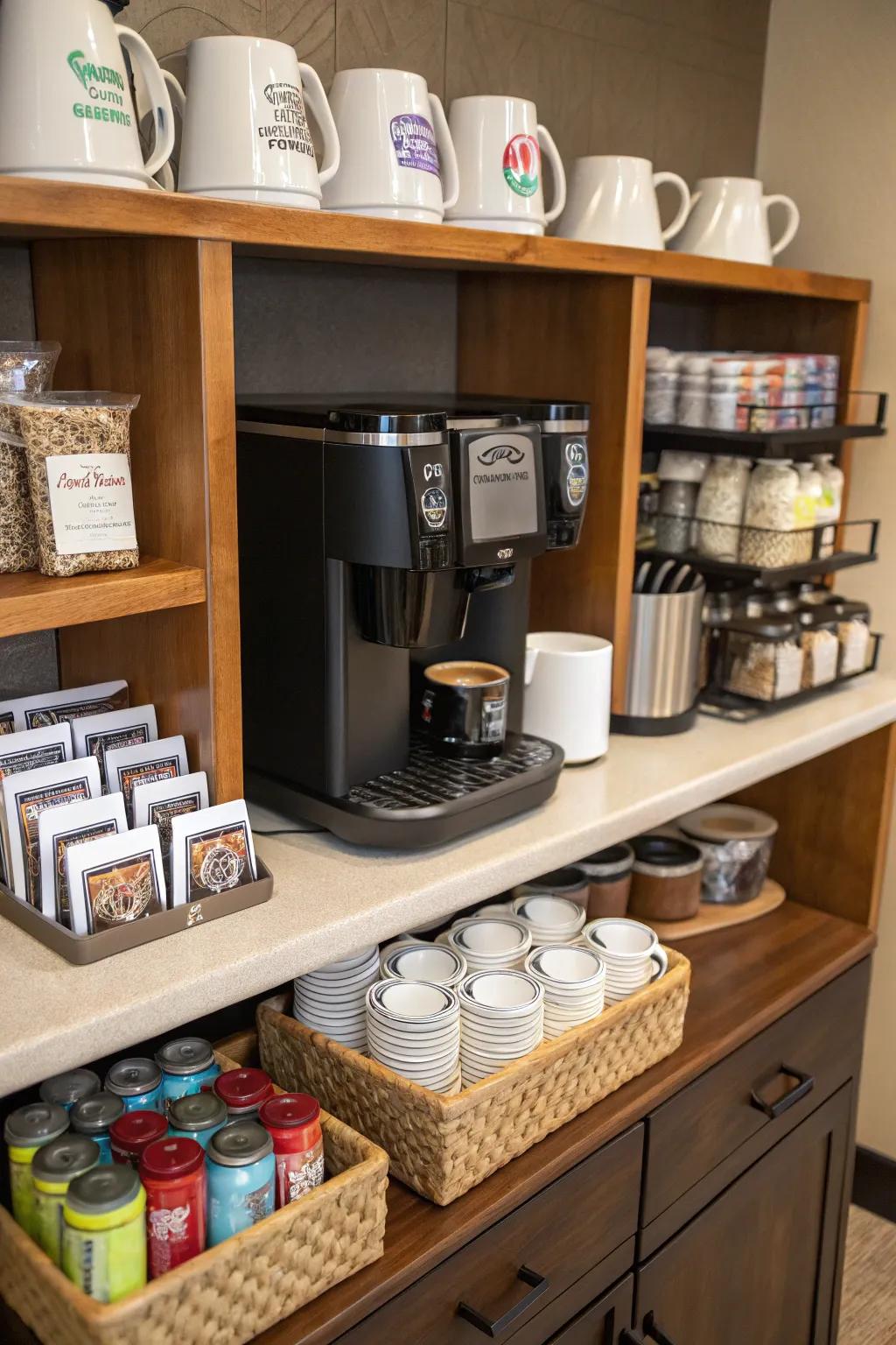 A simple coffee station enhances the break room experience.