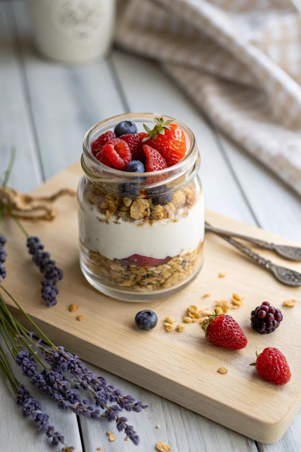 Elevate your breakfast with this stunning yogurt parfait – a harmonious blend of simplicity and natural elegance.
