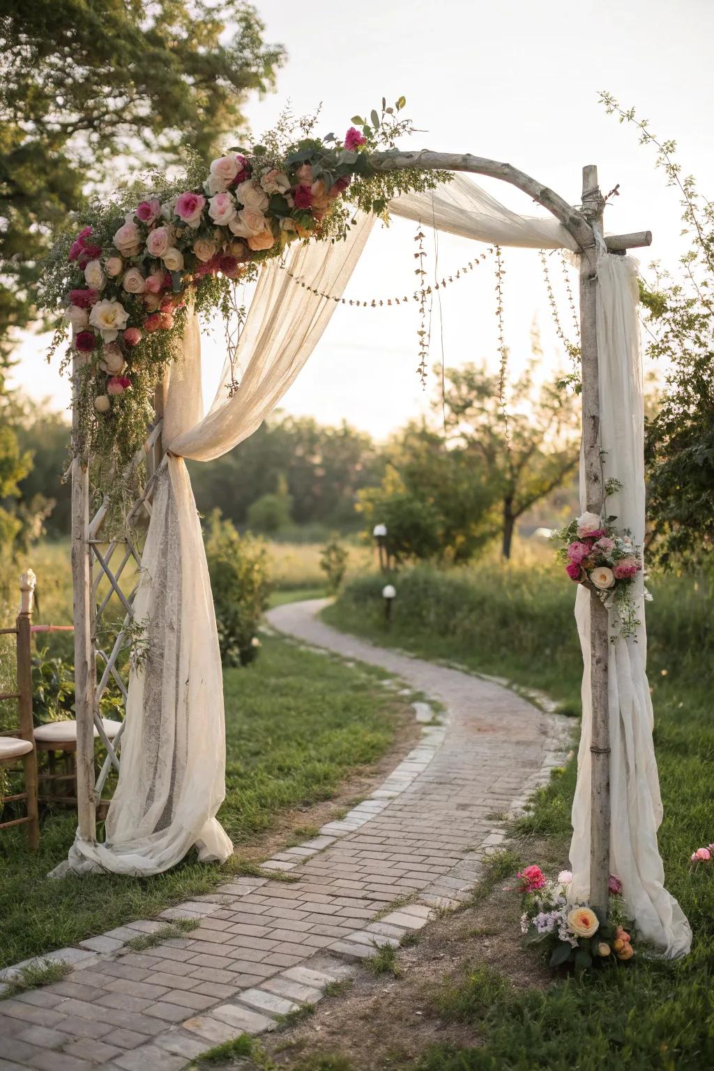 A DIY wedding arch adds a personalized touch to your ceremony.