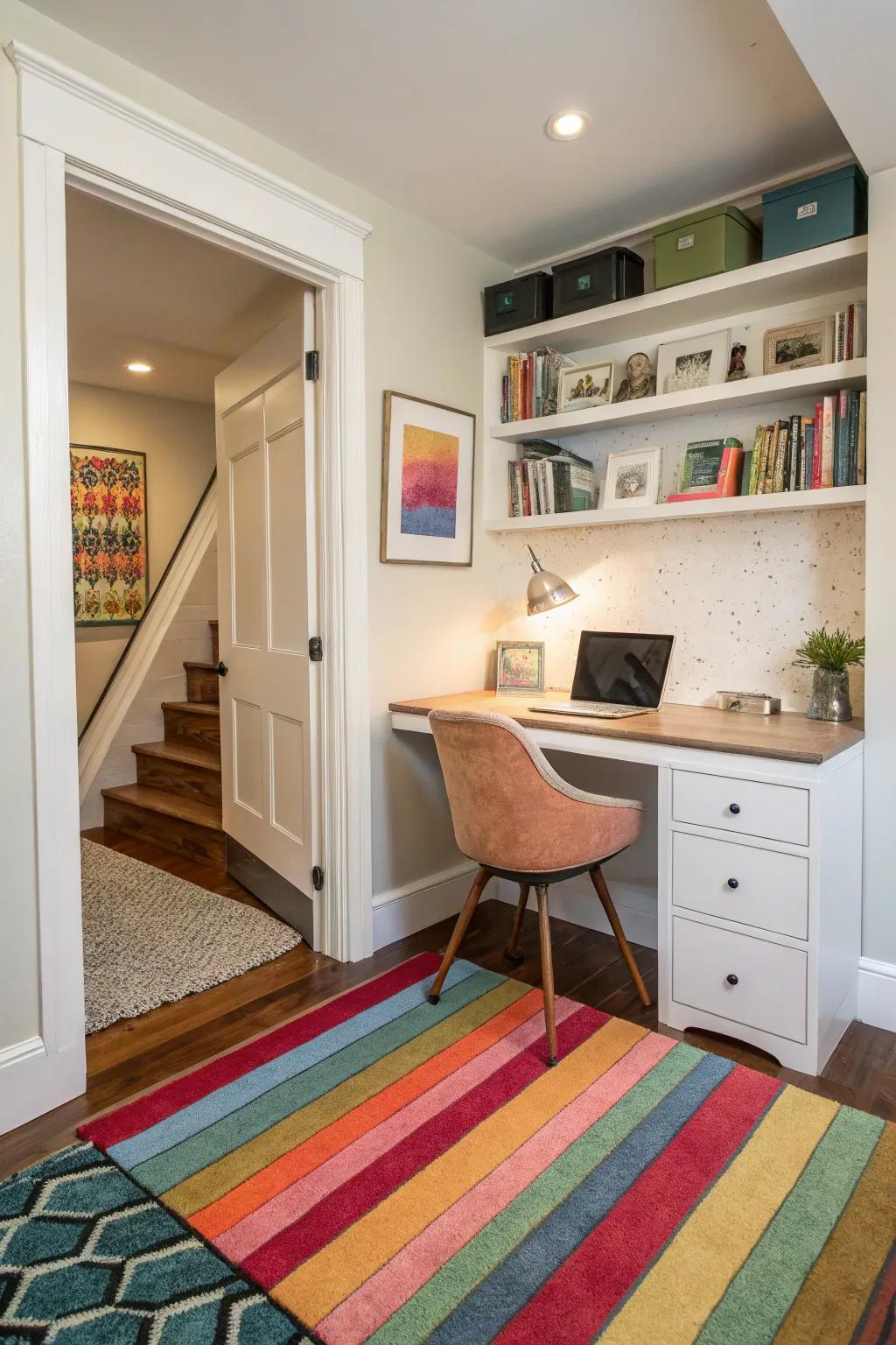 Use a rug to define and add warmth to your workspace.