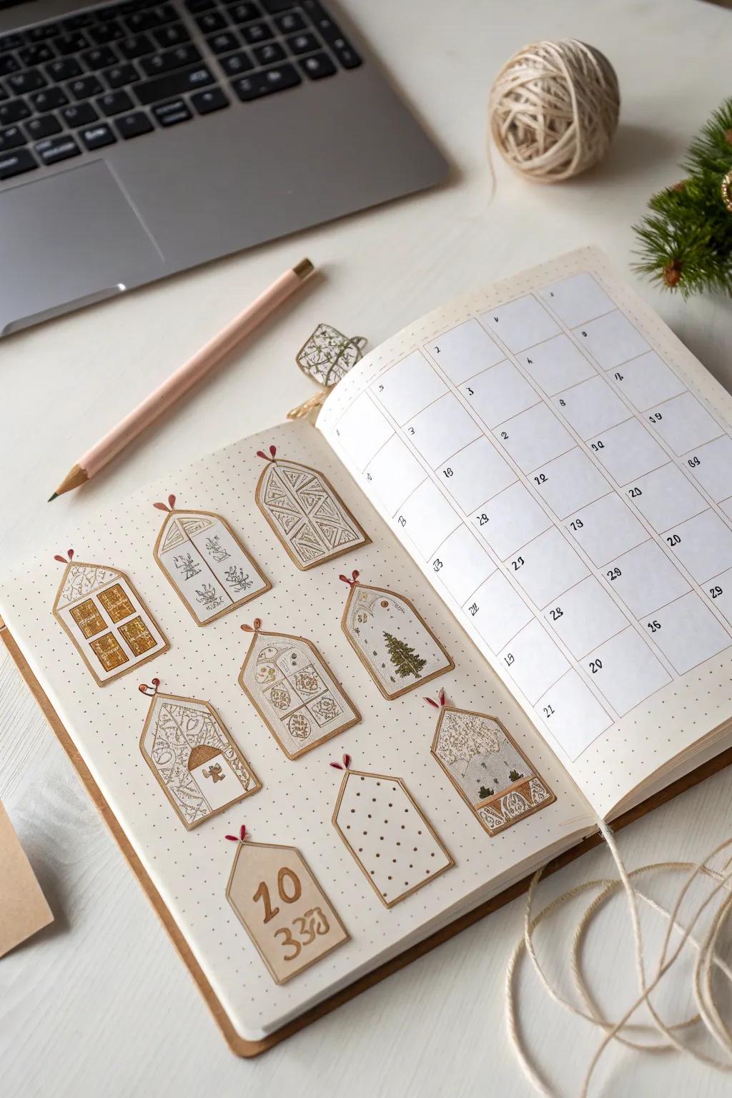 Discover the joy of daily surprises with a minimalist advent calendar in your bullet journal. #ScandiBoho #BulletJournalIdeas