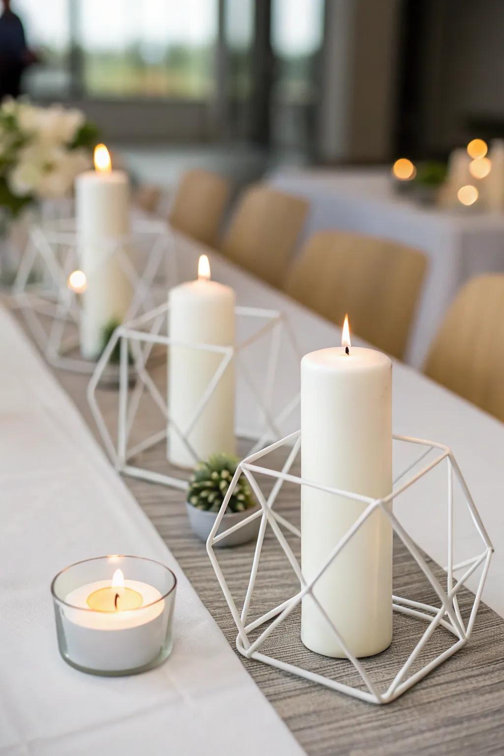 Embrace minimalist elegance with a clean and simple candle arrangement.