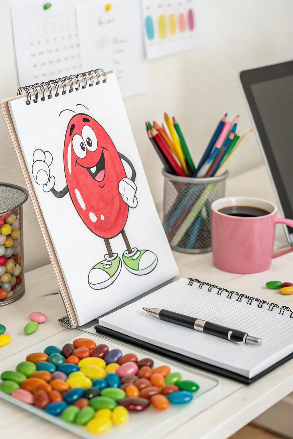 Cartoon jelly beans bring playfulness to an office space.