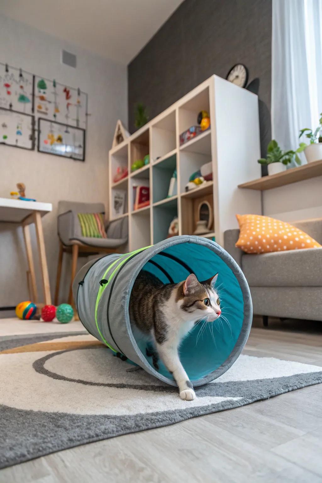 A playful tunnel adds excitement and exploration opportunities for your cat.