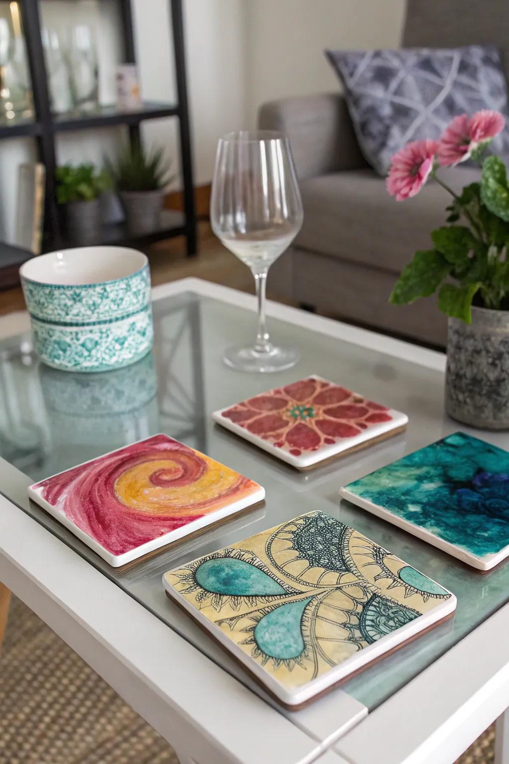 Alcohol ink coasters are mini works of art.