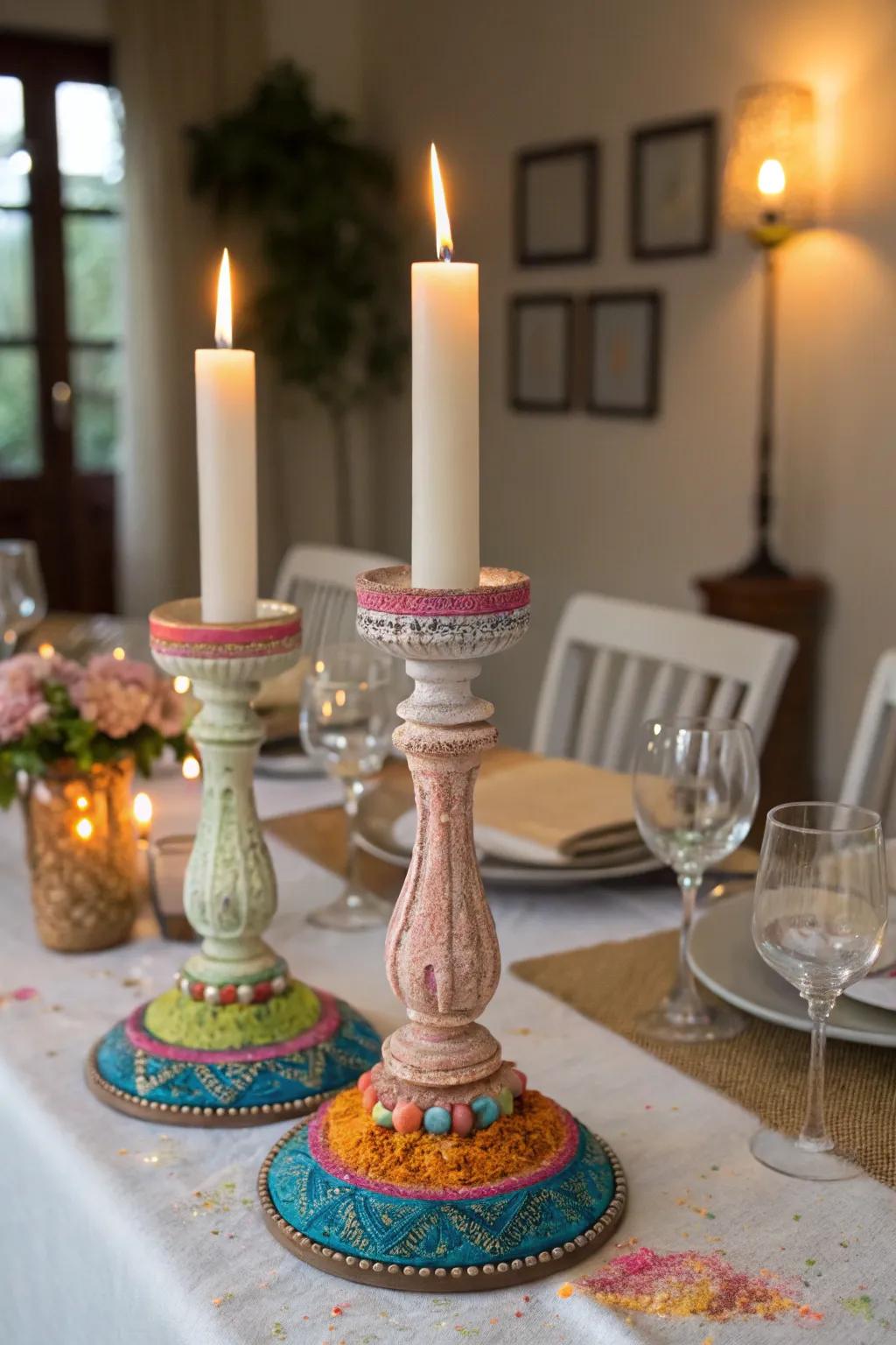 Chalk powder candle holders create a magical ambiance in your home.