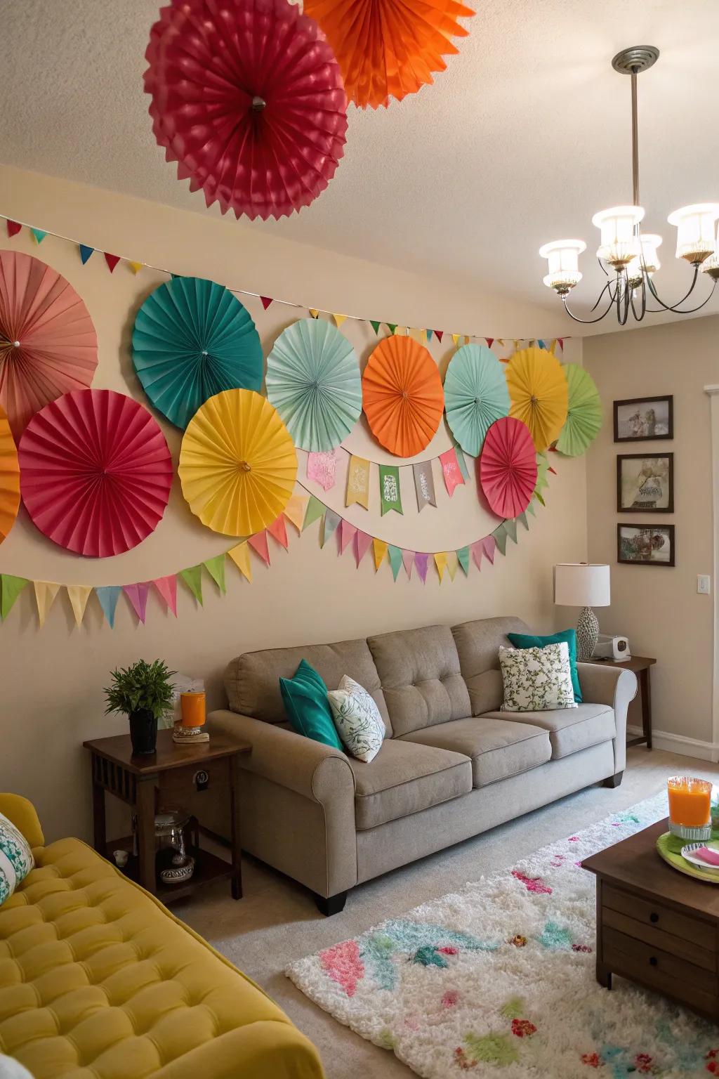 Paper fans offer a stylish and colorful decor option.