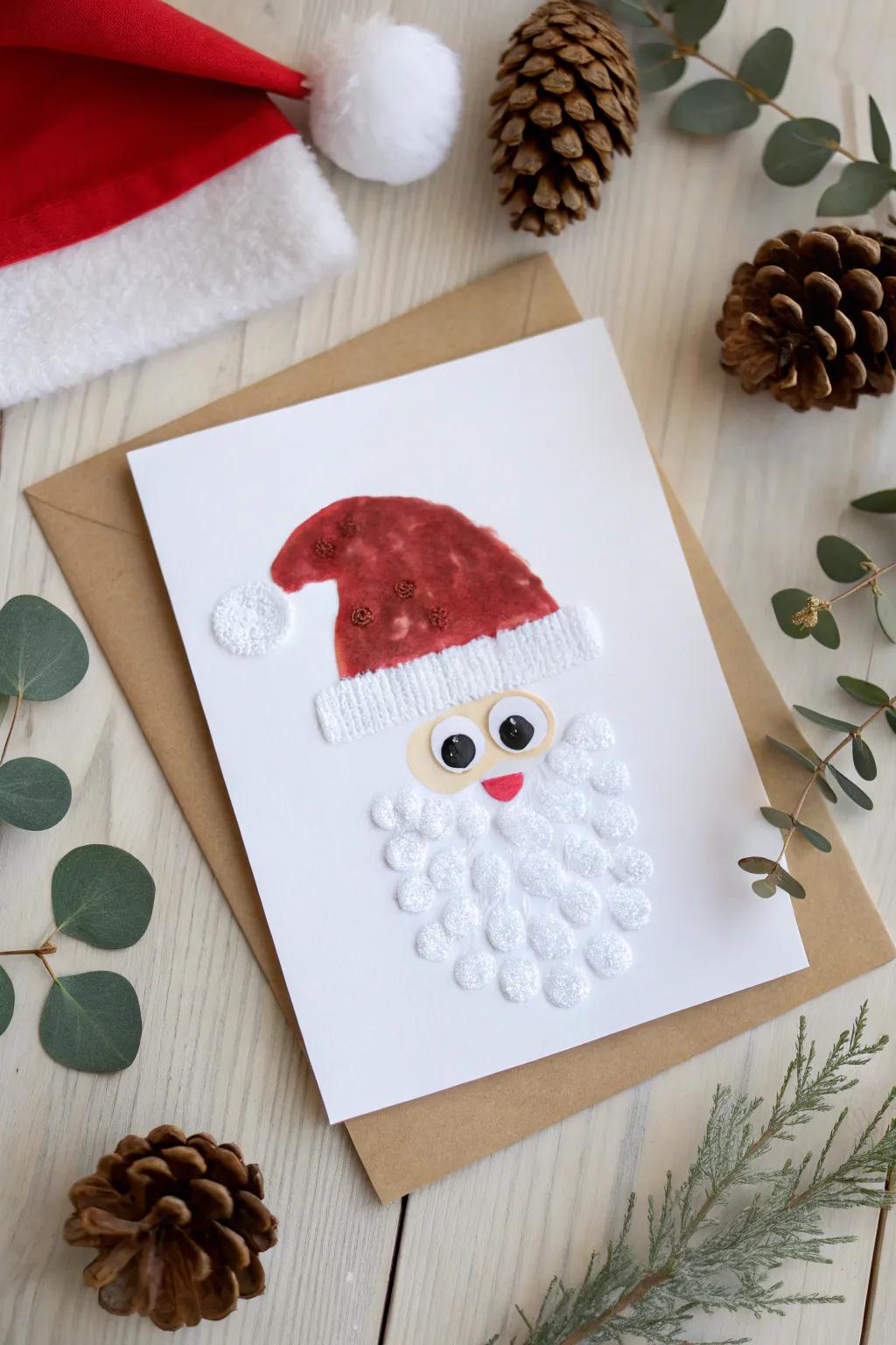 Craft delightful memories: Create a Handprint Santa card for a touch of festive charm and personal flair.