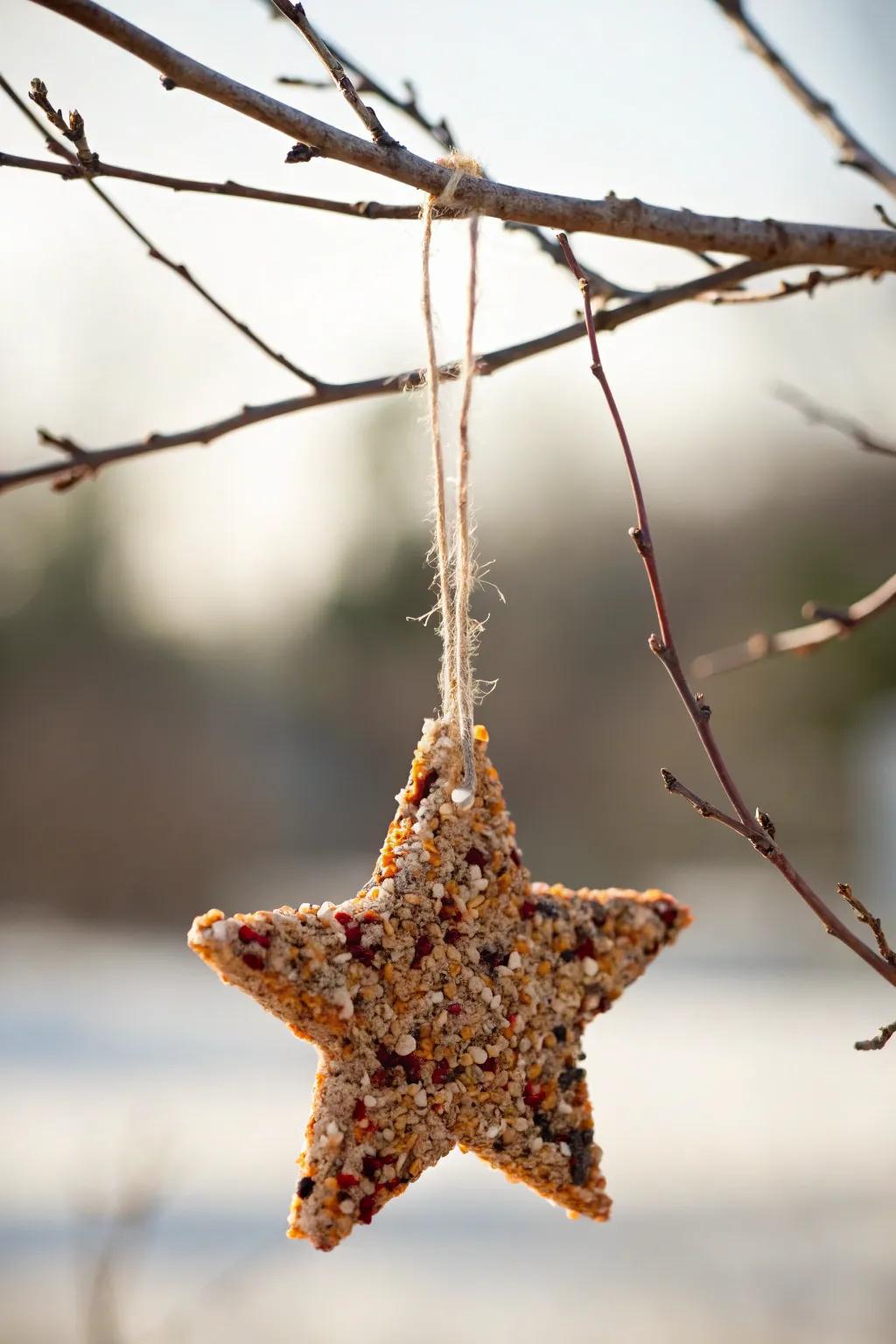 Craft a warm welcome for winter birds with these charming star-shaped bird seed ornaments.