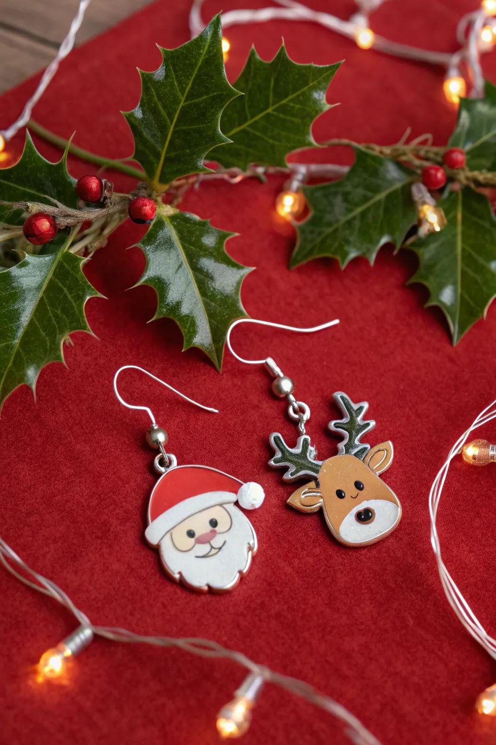 Bring holiday magic to your outfit with Santa & Reindeer earrings.