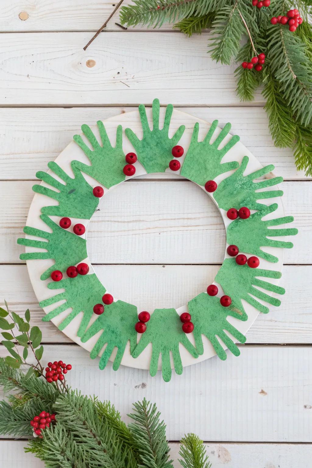 Get creative with kids this holiday season: a charming handprint wreath that combines fun and festivity!