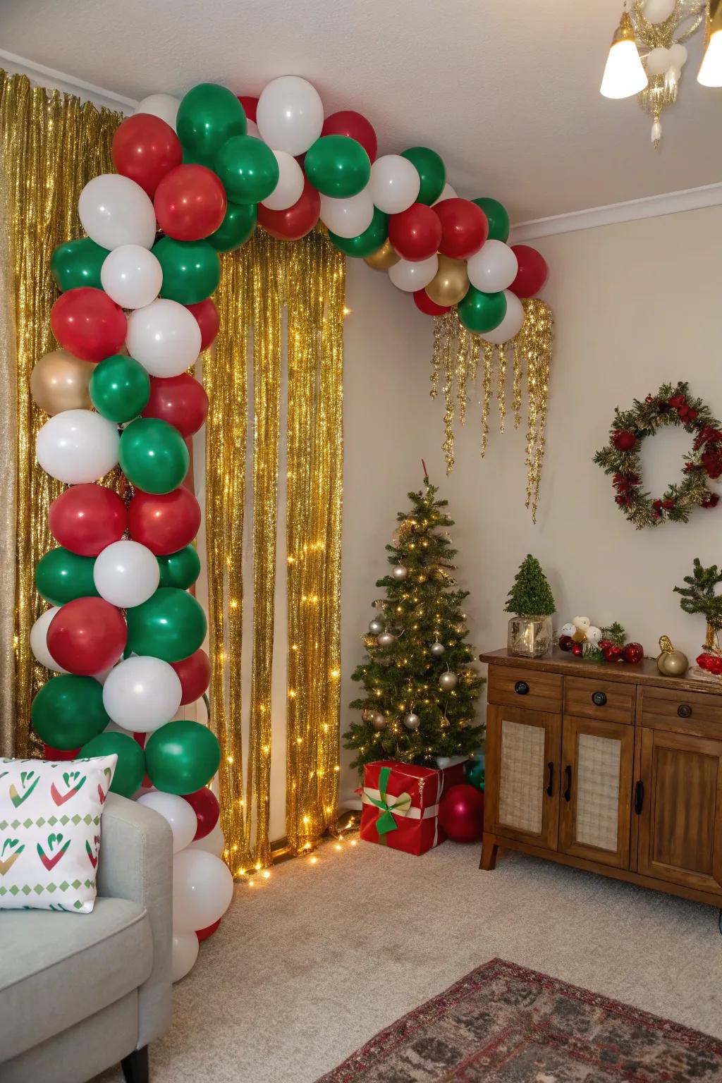 Balloons add a whimsical touch to Christmas decor.