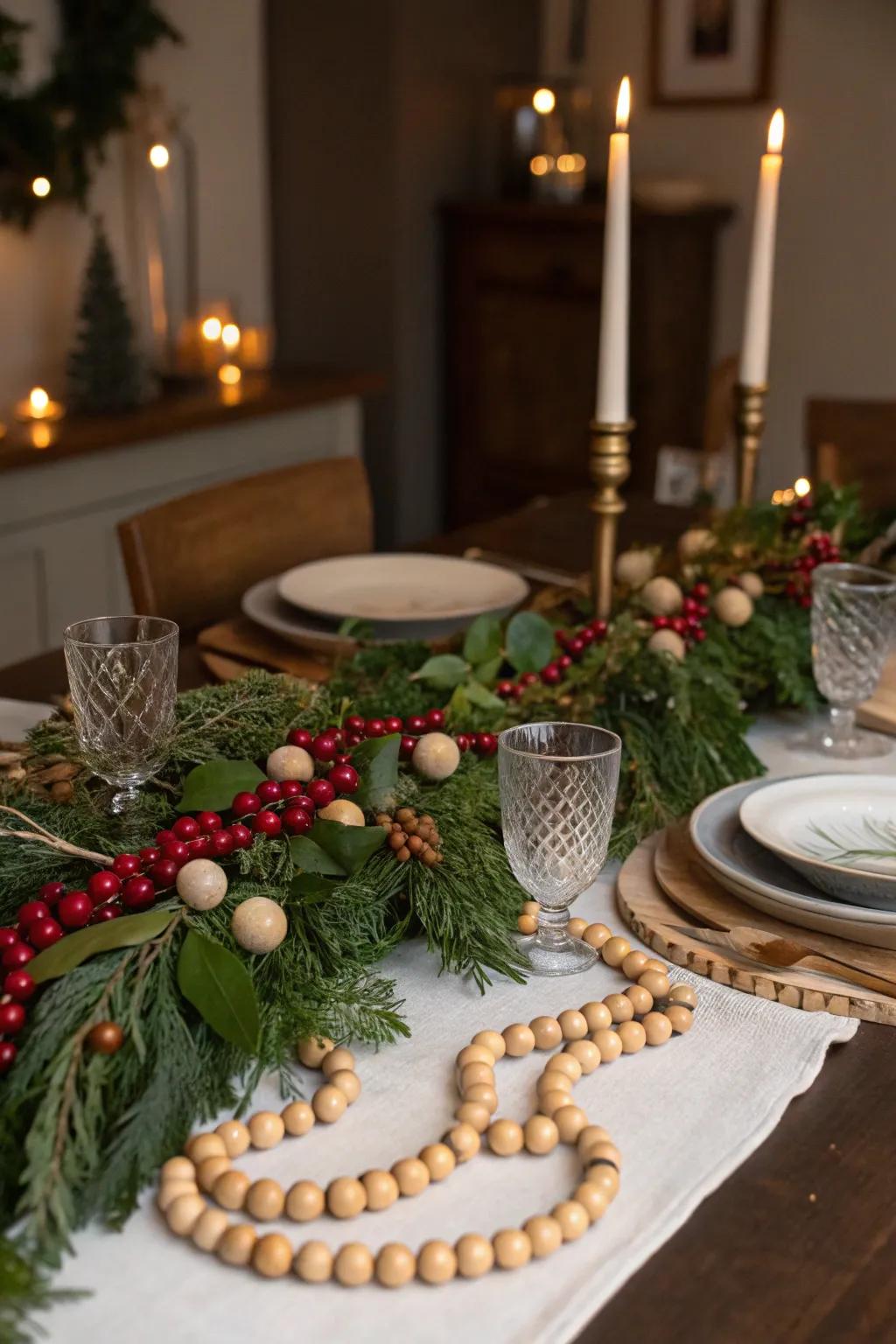 Natural touches create a lush and festive table setting.