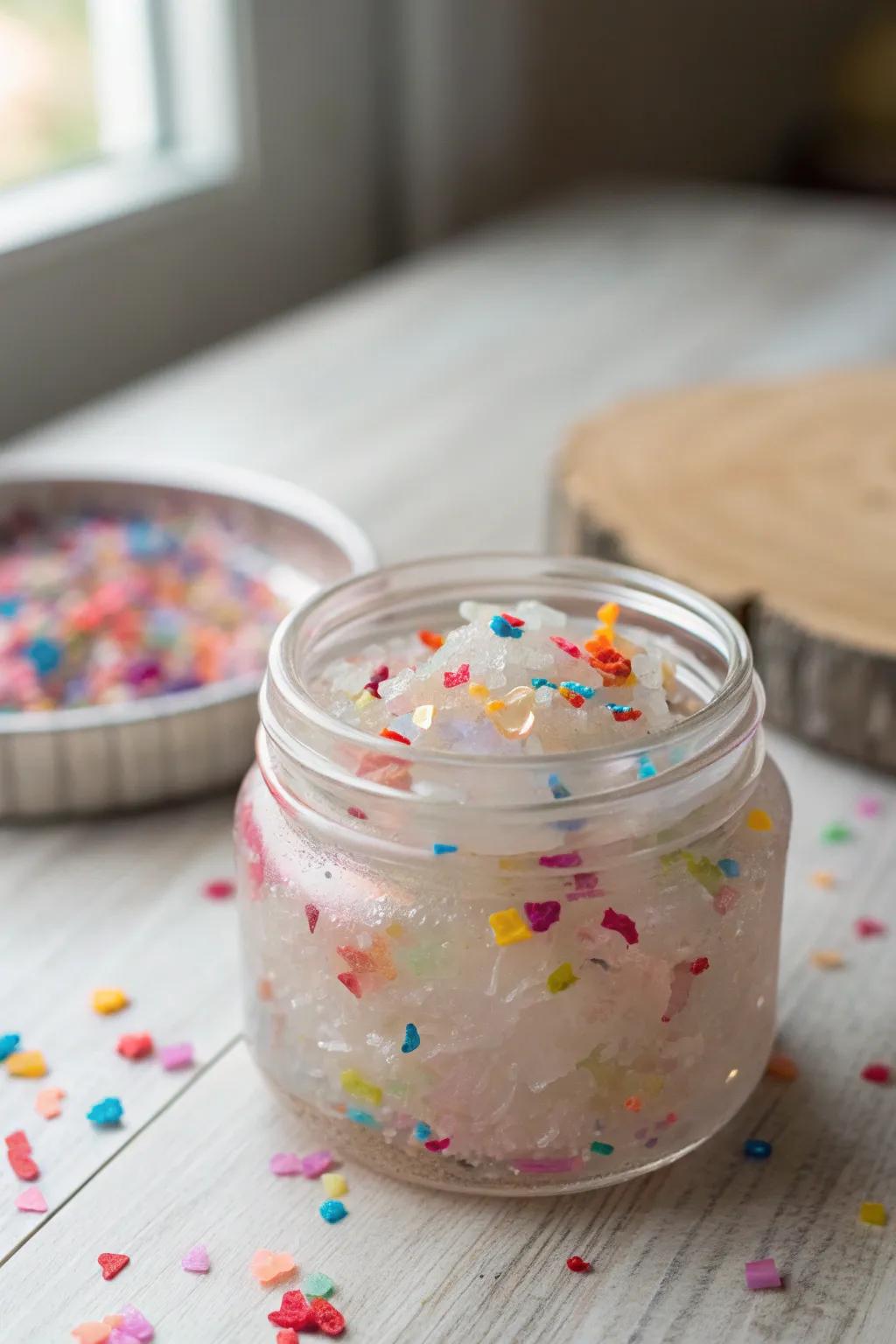 Celebrate in style with our Confetti Celebration Slime – a party in a jar, crafted for joy!