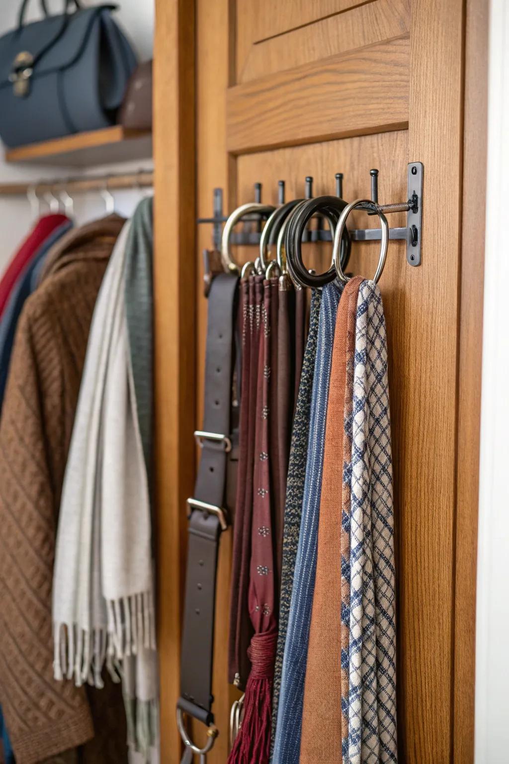 Maximize door space with hooks for accessories.