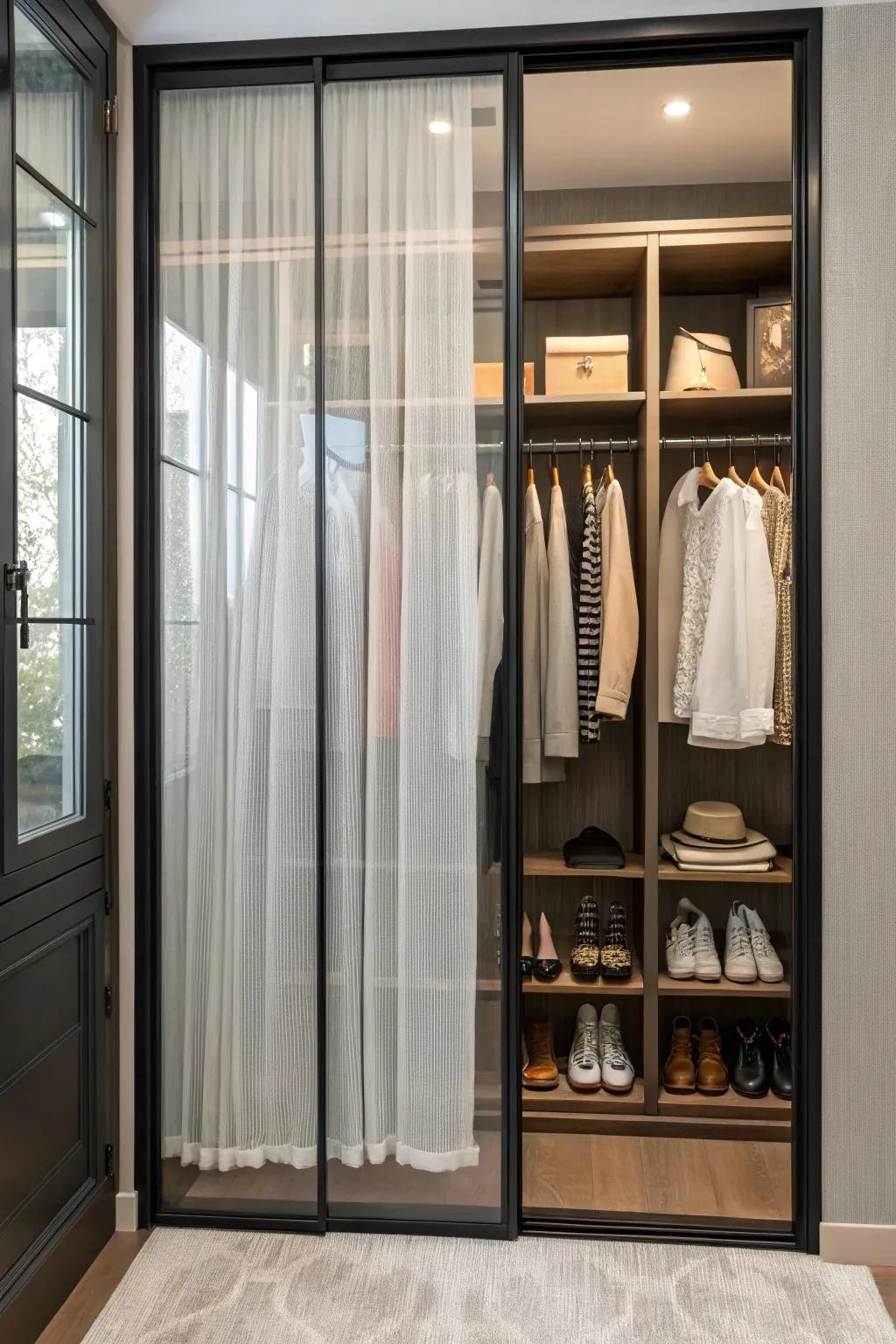 Glass panels lend an airy and sophisticated feel to your closet.