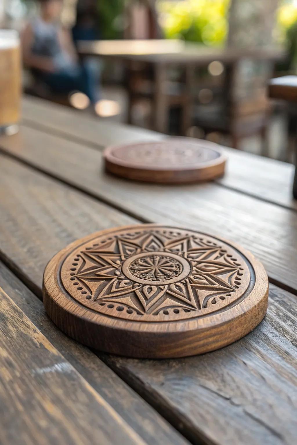 Elevate your space with intricately crafted CNC-engraved coasters.