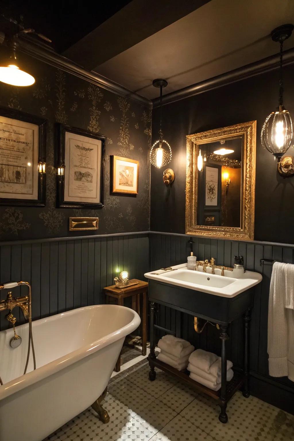 Soft black adds drama and sophistication, perfect for a cozy bathroom retreat.