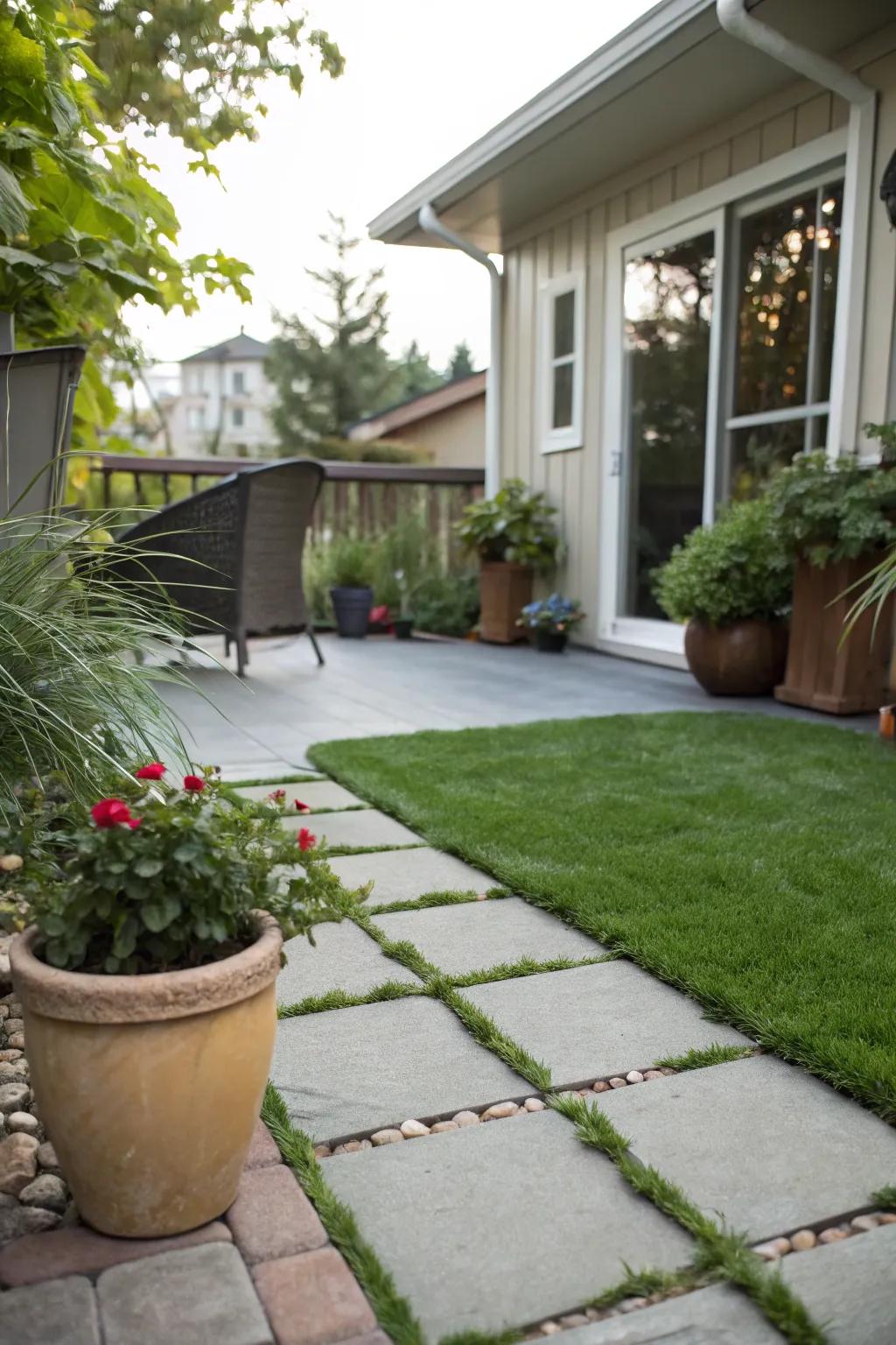 Artificial turf can add a lush, green touch to your patio area.