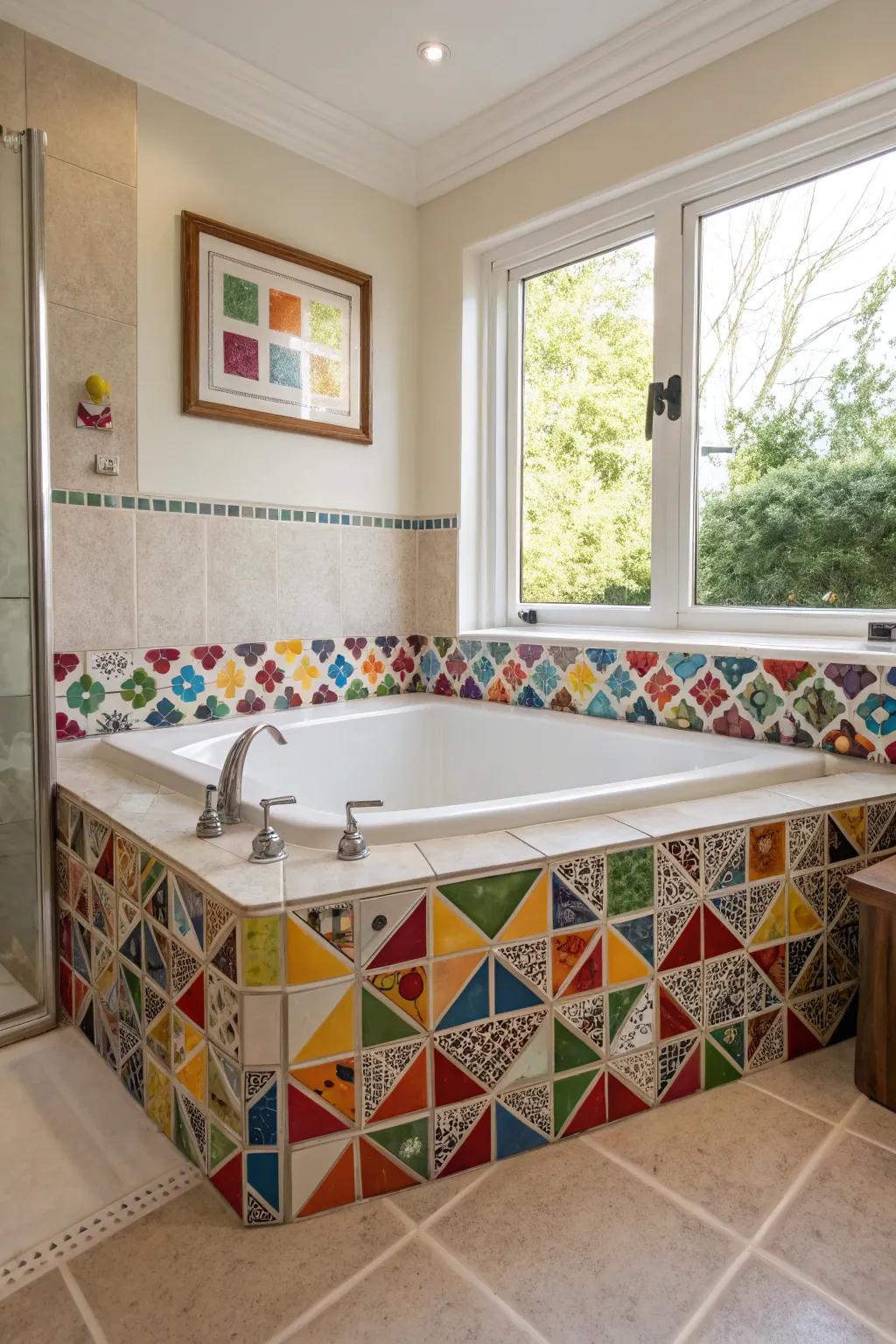 Utilize tile patterns to bring color and texture to your bathroom decor.