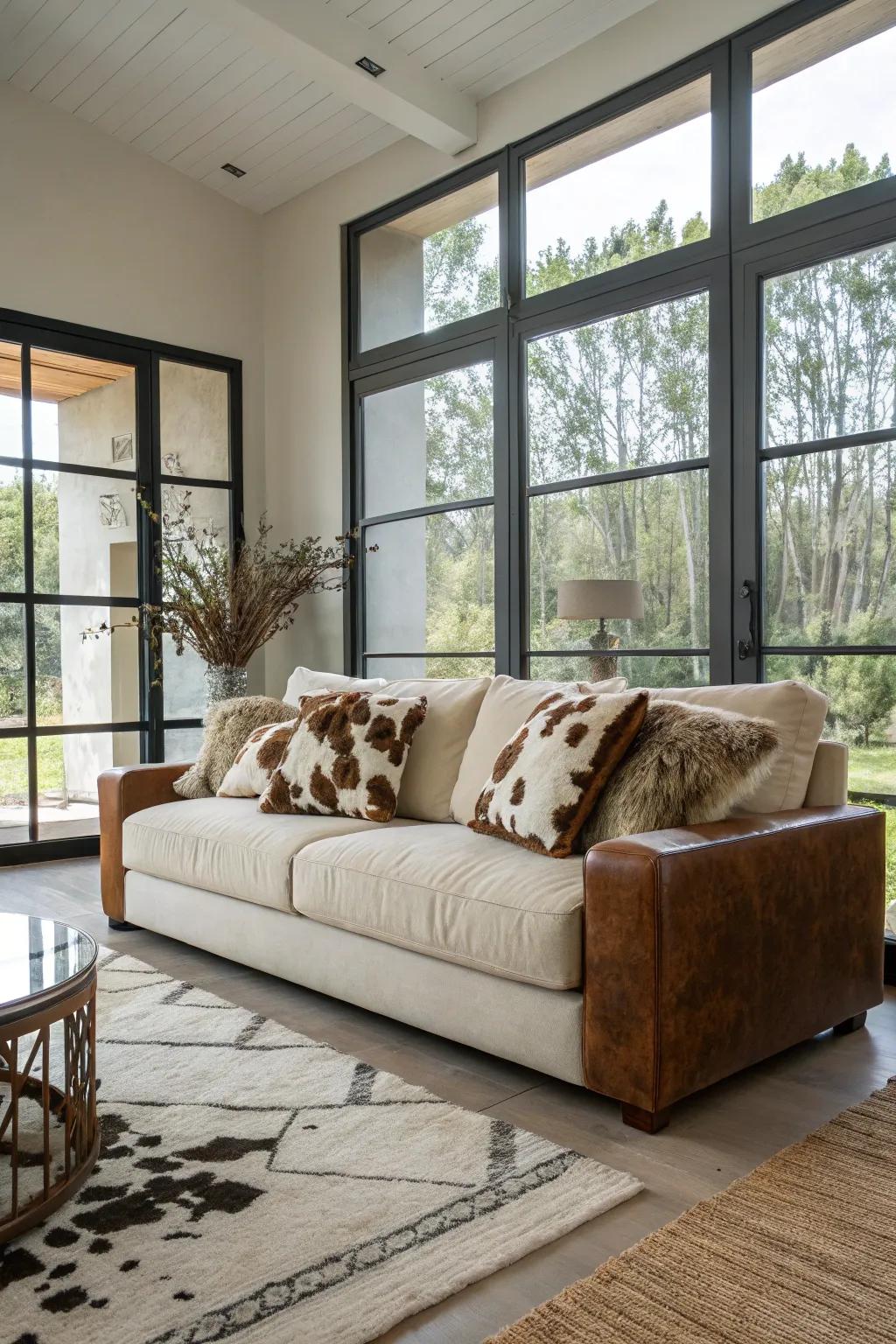 Cowhide pillows add luxury to any seating area.