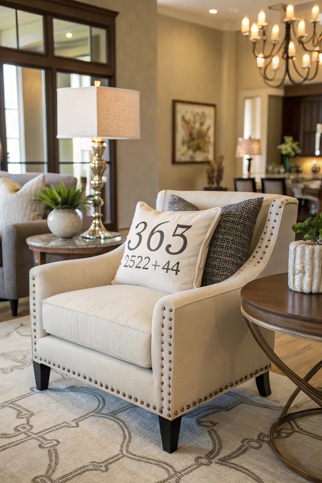 A personalized zip code pillow adds a unique touch to home decor.