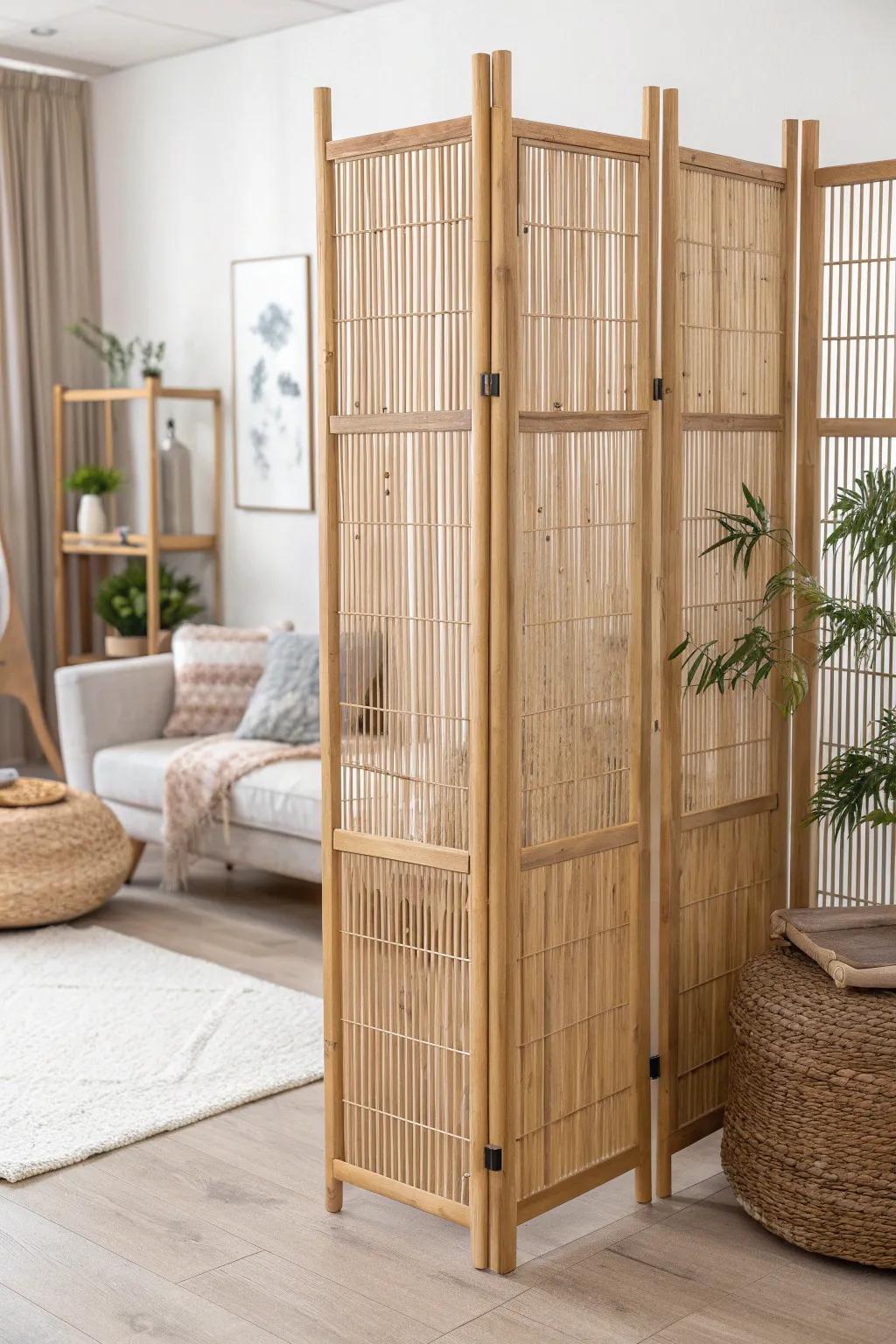 Elevate your space with the natural elegance of a bamboo room divider. Perfect for creating cozy nooks in style.