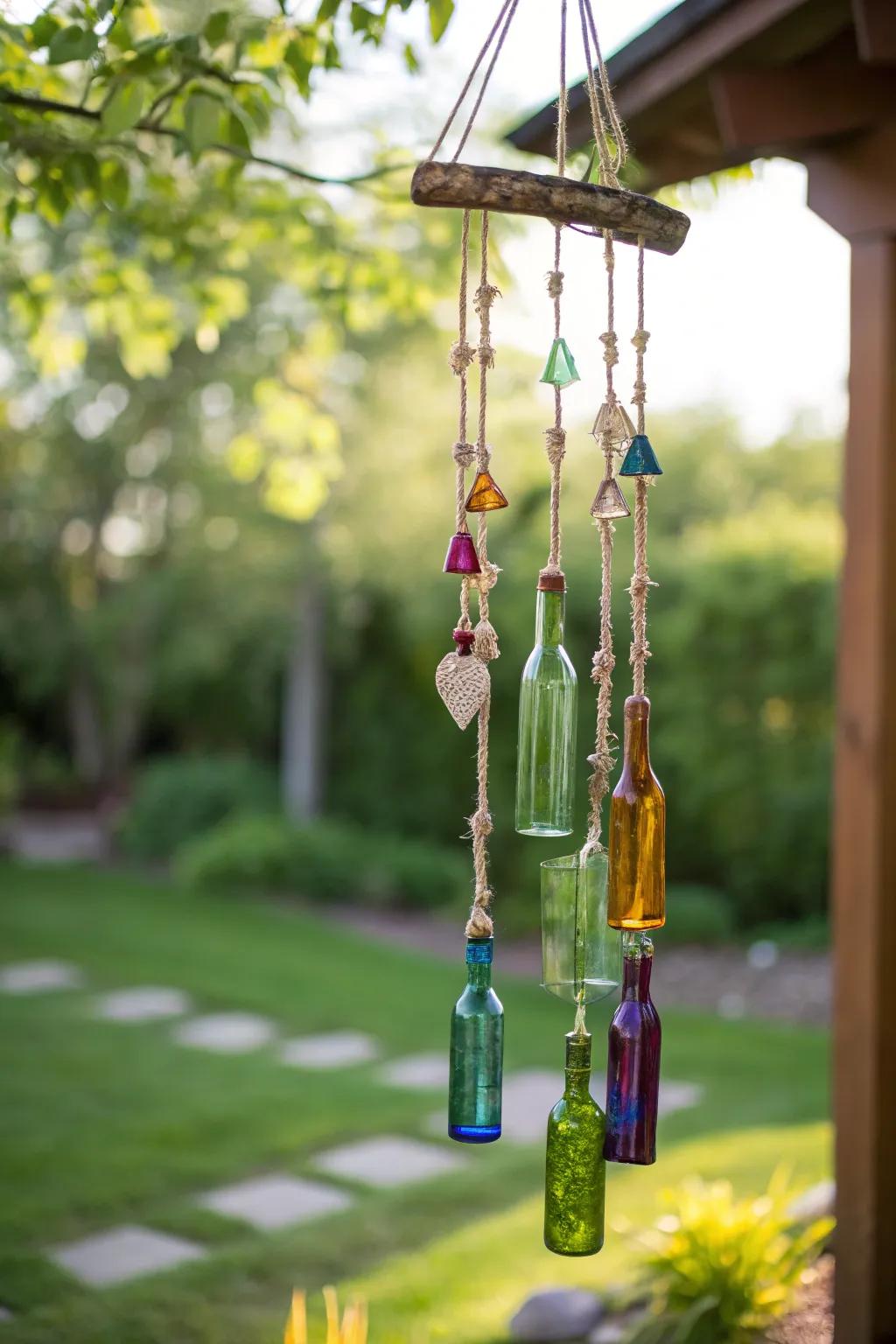 Transform glass bottles into enchanting wind chimes and let nature's melody fill your space.
