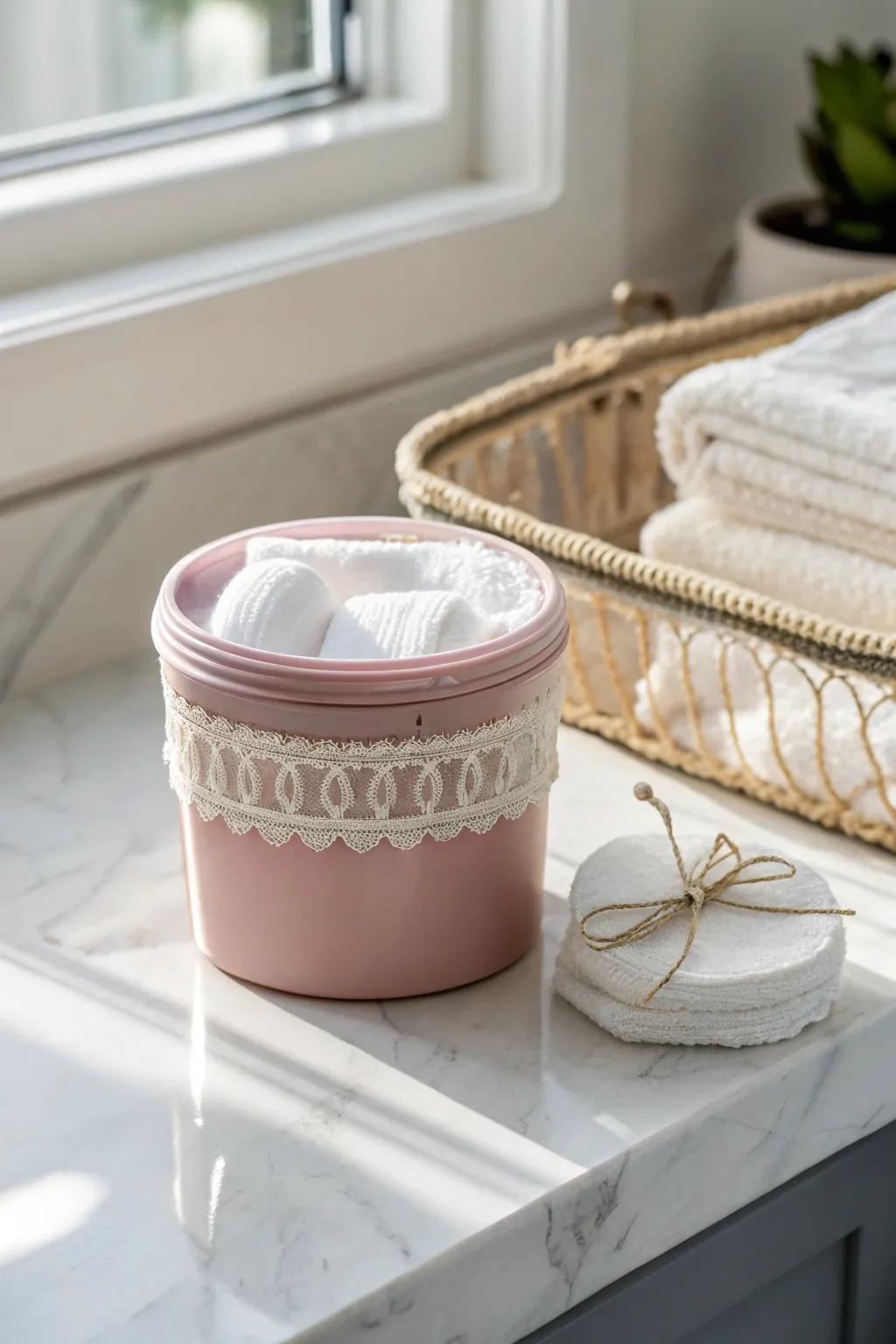 Elevate your bathroom aesthetics with chic, hand-painted storage solutions. 🌿✨