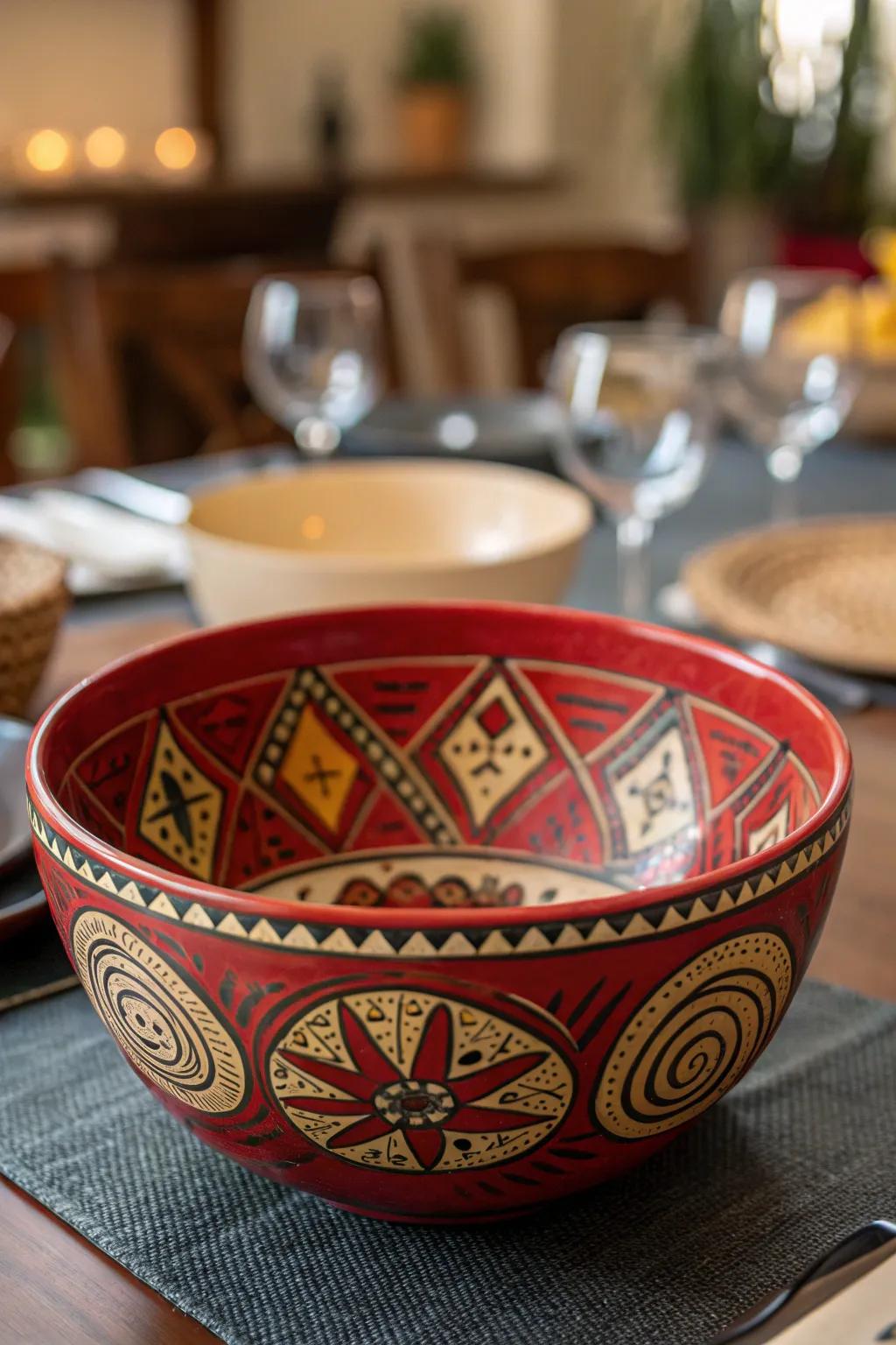 Add vibrant color to your dining space with a Four-Mile Polychrome bowl.