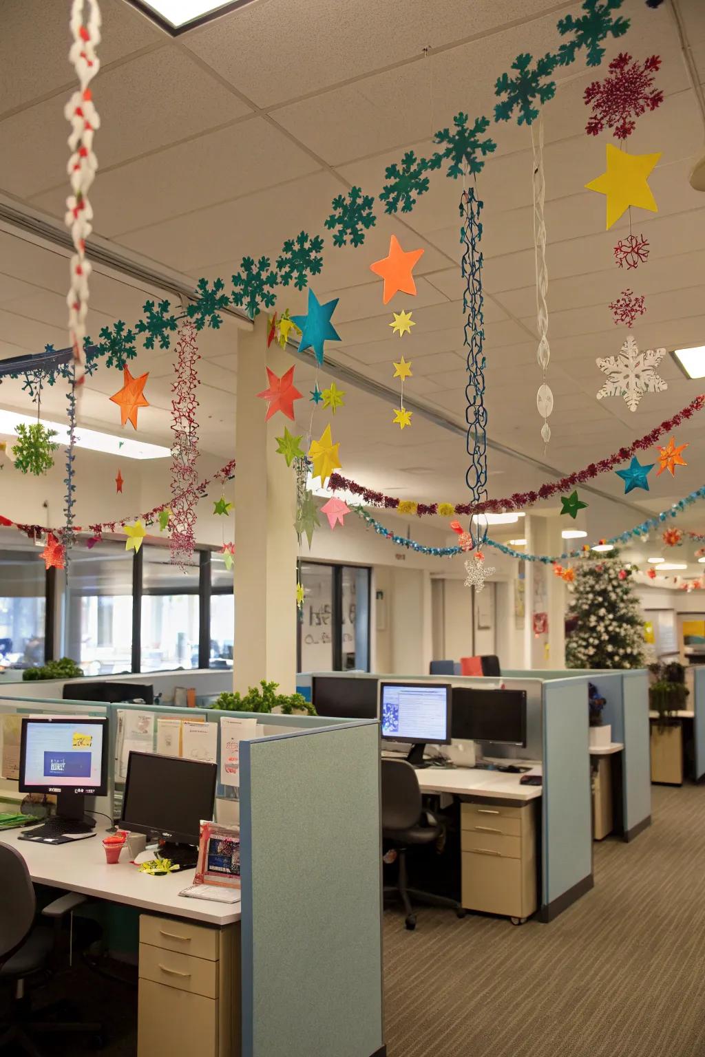 Get creative with office supplies to craft unique Christmas decorations.