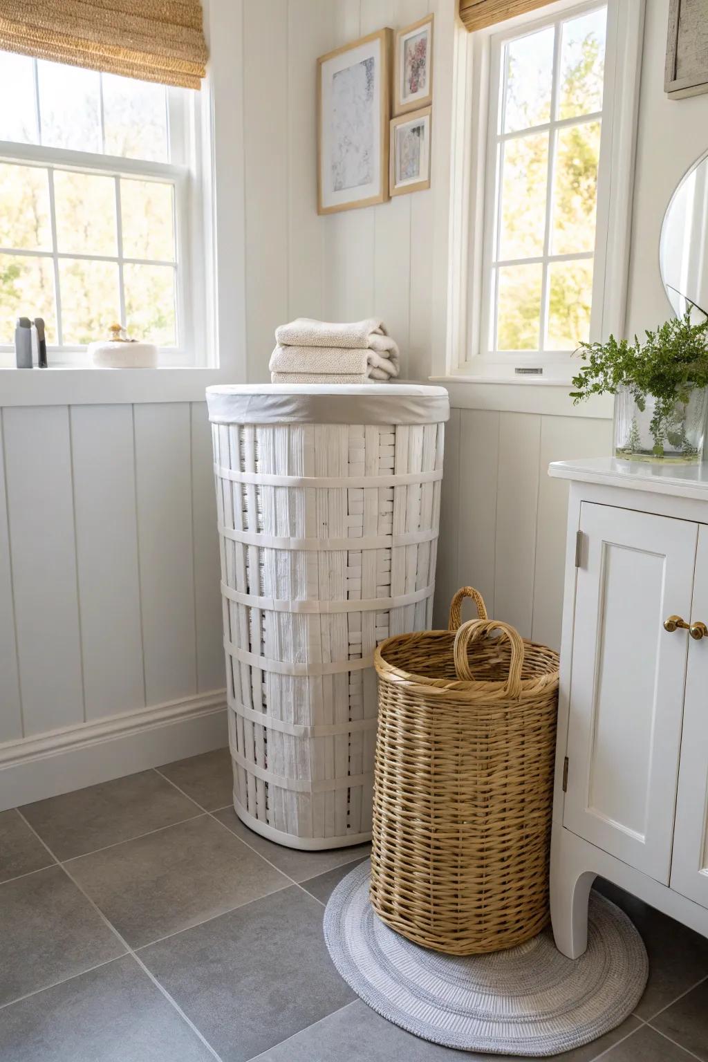 Make the most of corner spaces with chic hamper designs.