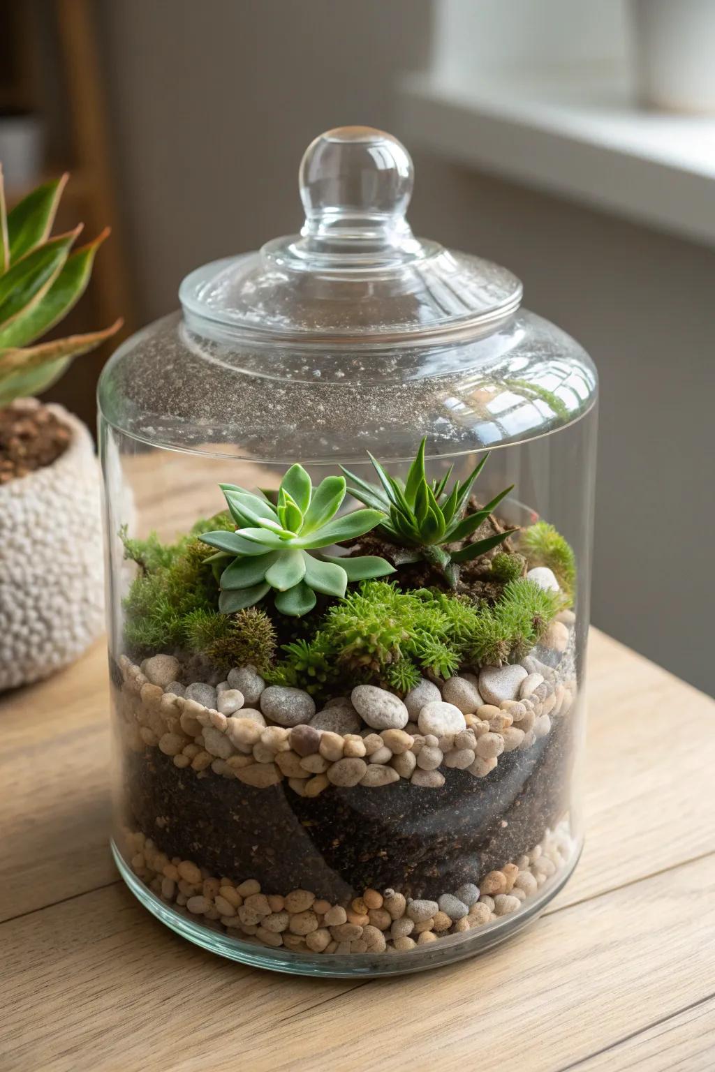 Transform ordinary glass jars into stunning terrariums – a touch of nature for your minimalist space.