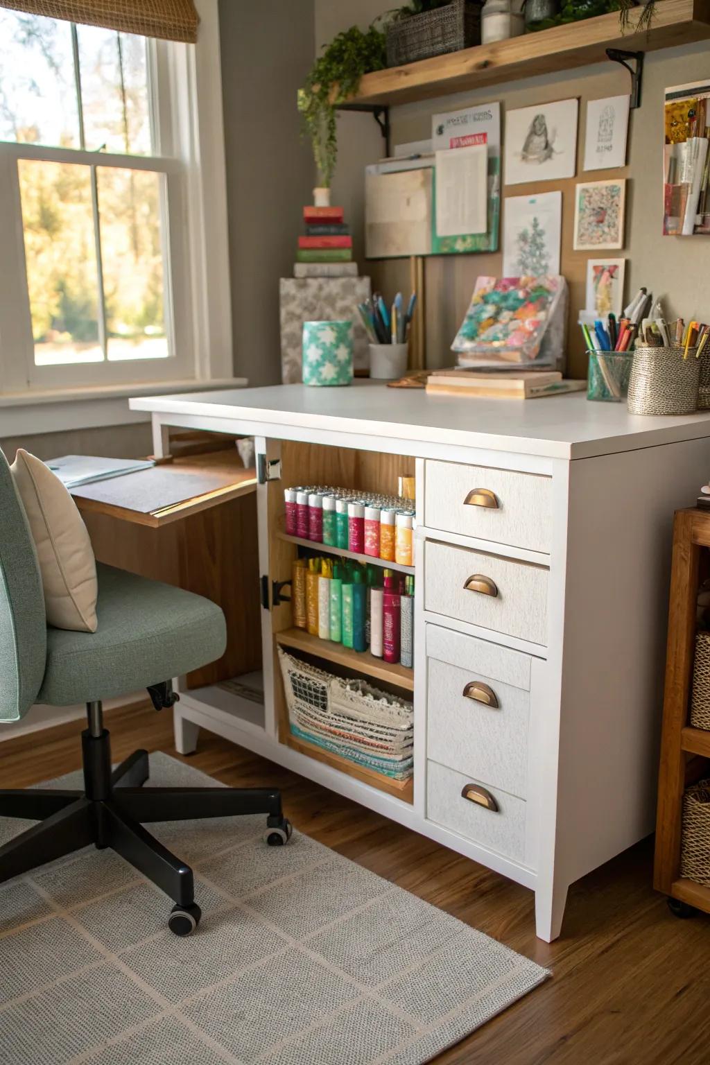 Under-desk storage helps maximize your workspace area.