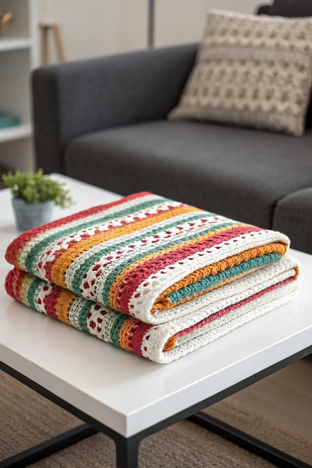 Explore a variety of stitches with a striped sampler crochet blanket.