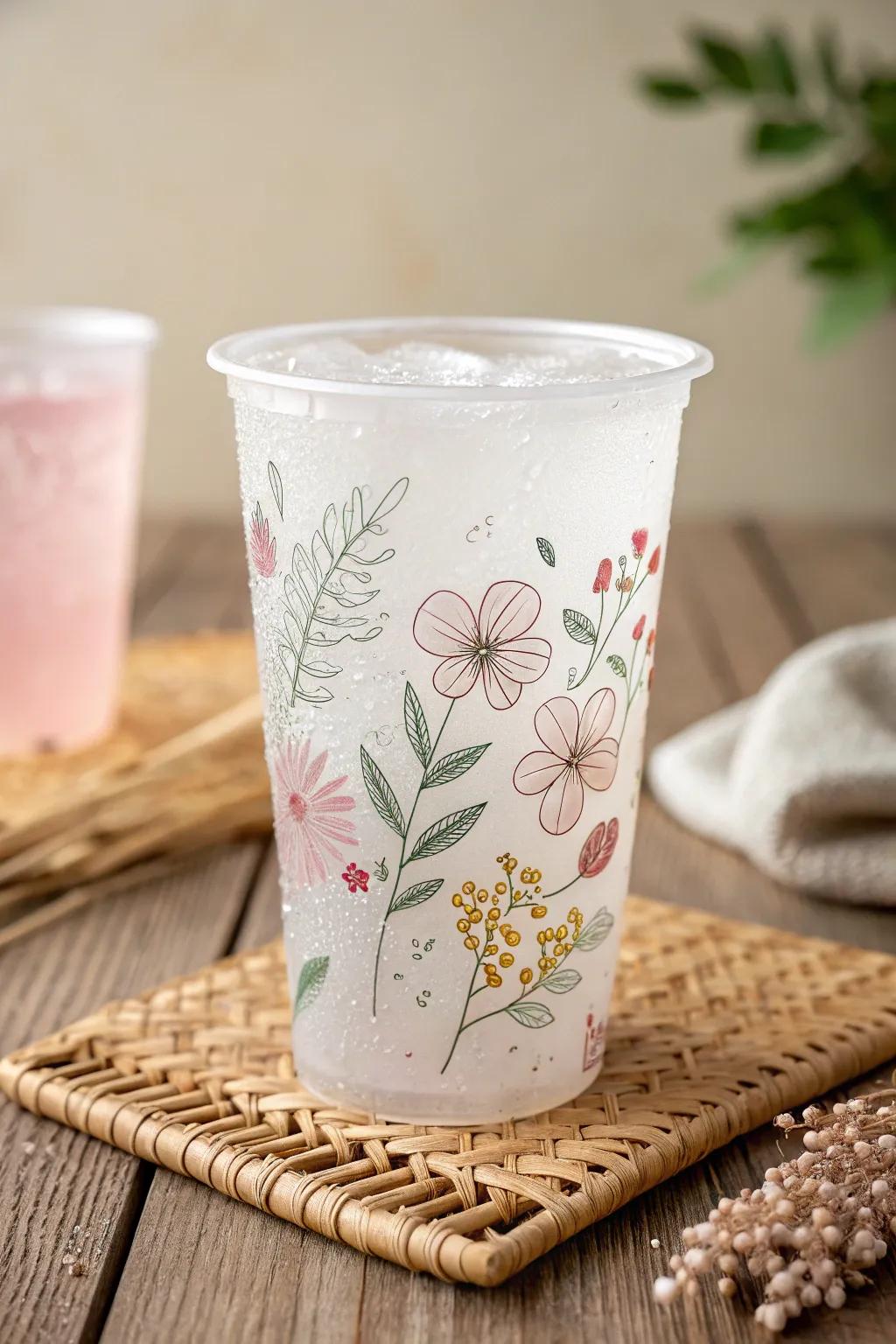 Elevate your summer sips with the artful charm of a custom frosted cup. #CraftedElegance