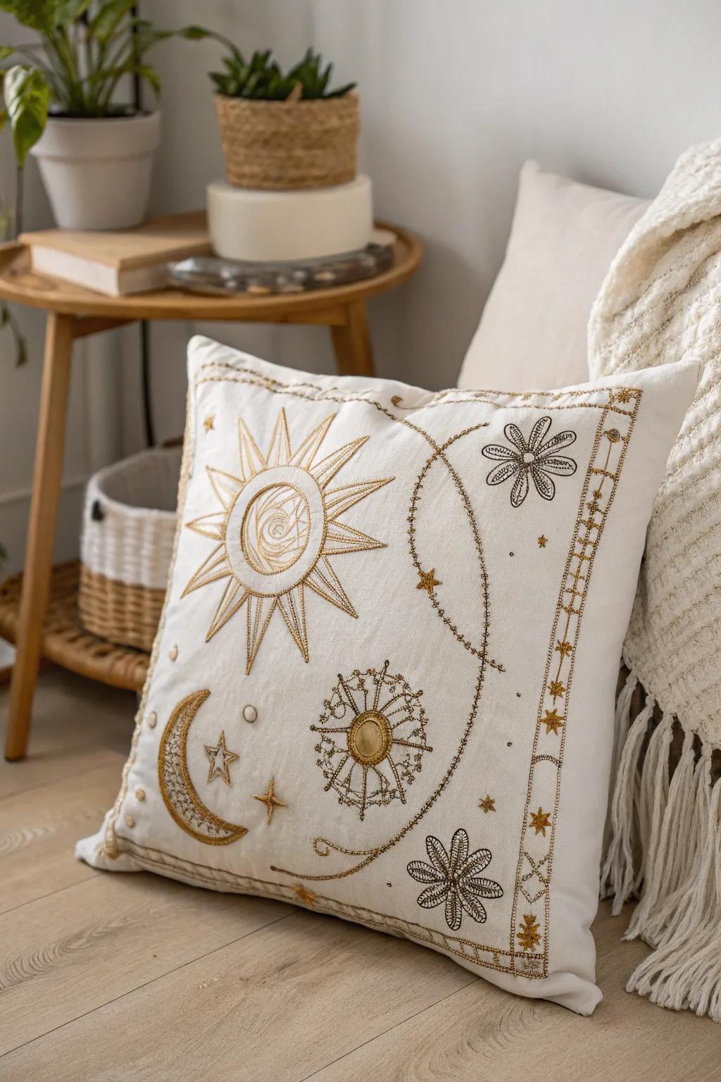 Transform your space into a dreamy retreat with celestial embroidery magic.