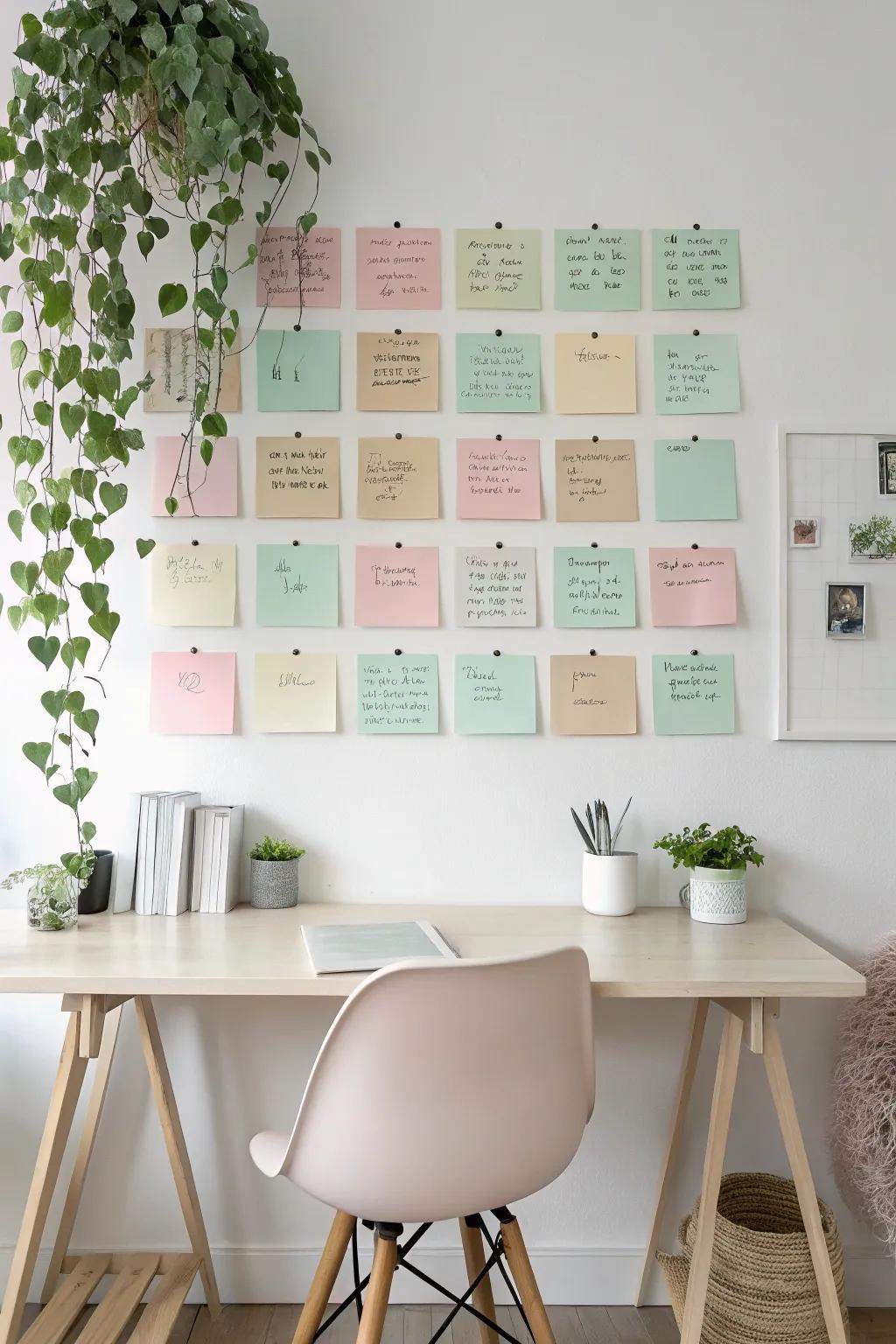 Transform your space with a charming sticky note wall, where every note sparks a new idea! 🌿✨
