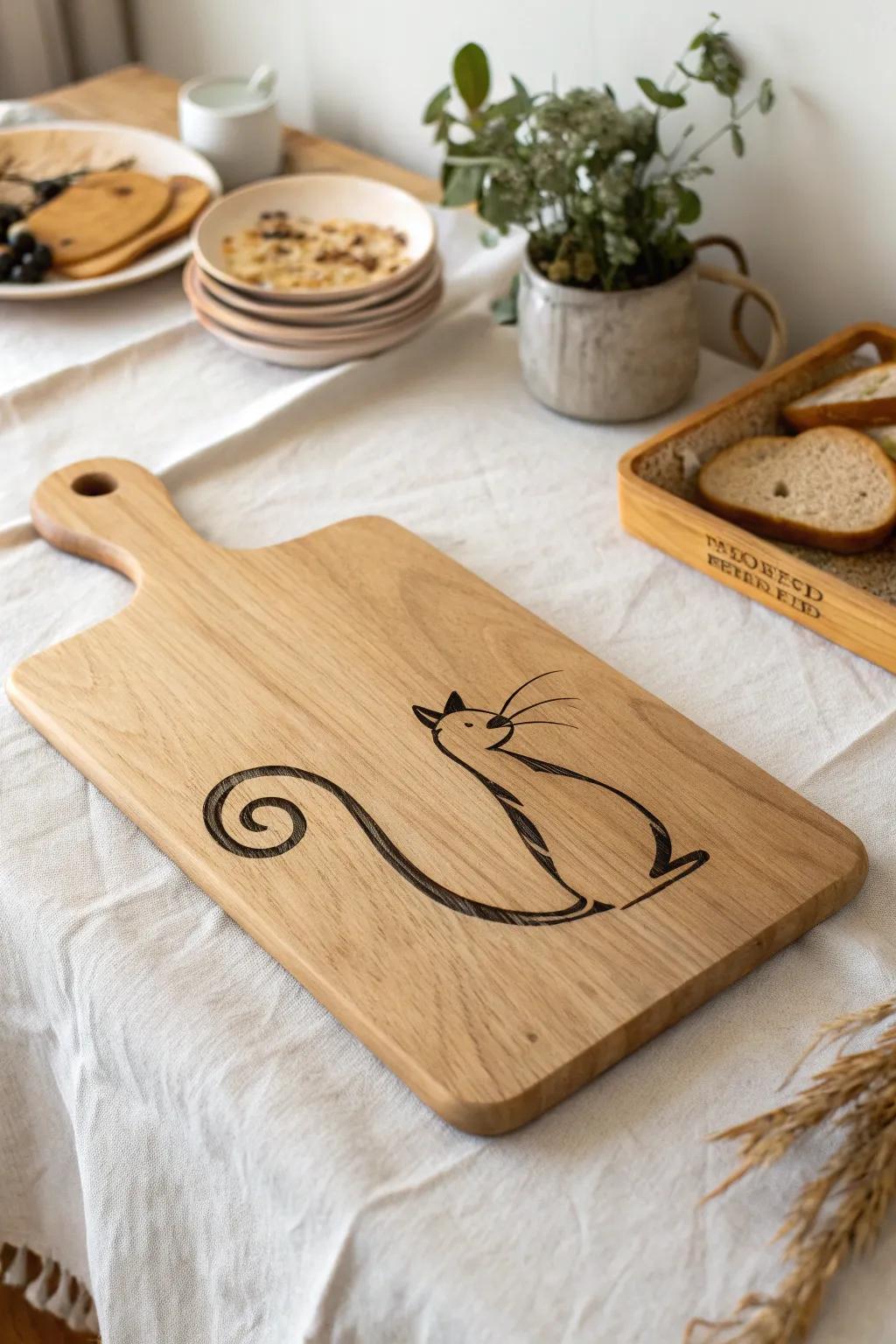 Add a playful touch to your kitchen with a charming cat silhouette cutting board. 🐱✨ #ScandiBoho #VinylArt