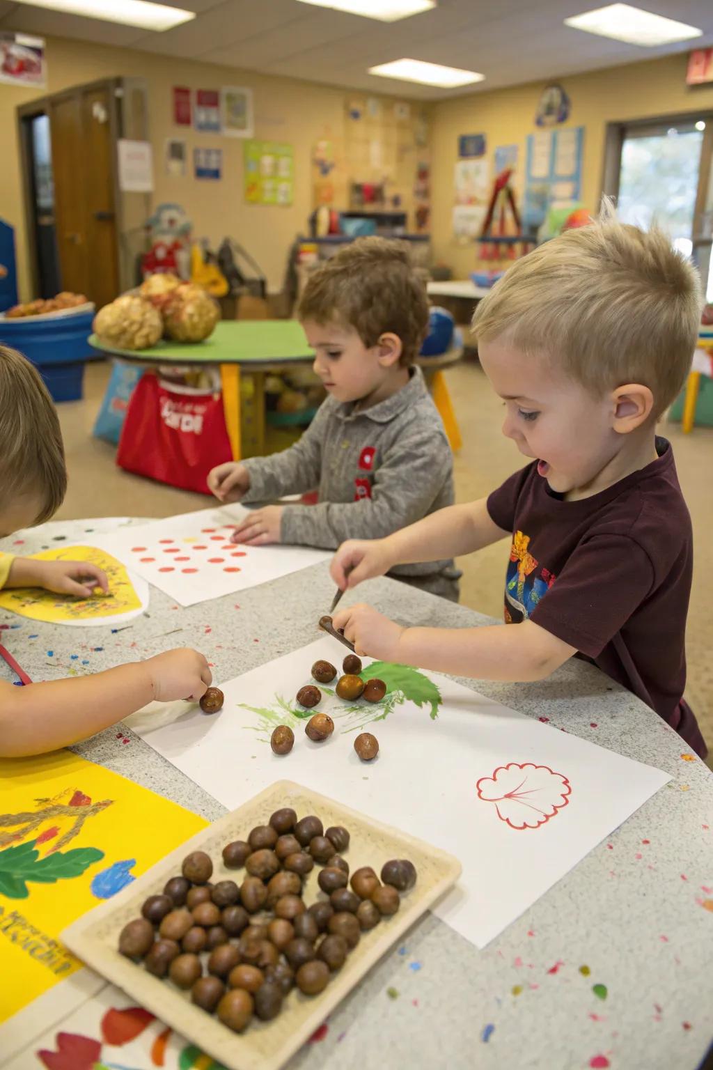 Nature-inspired creativity with acorn painting.