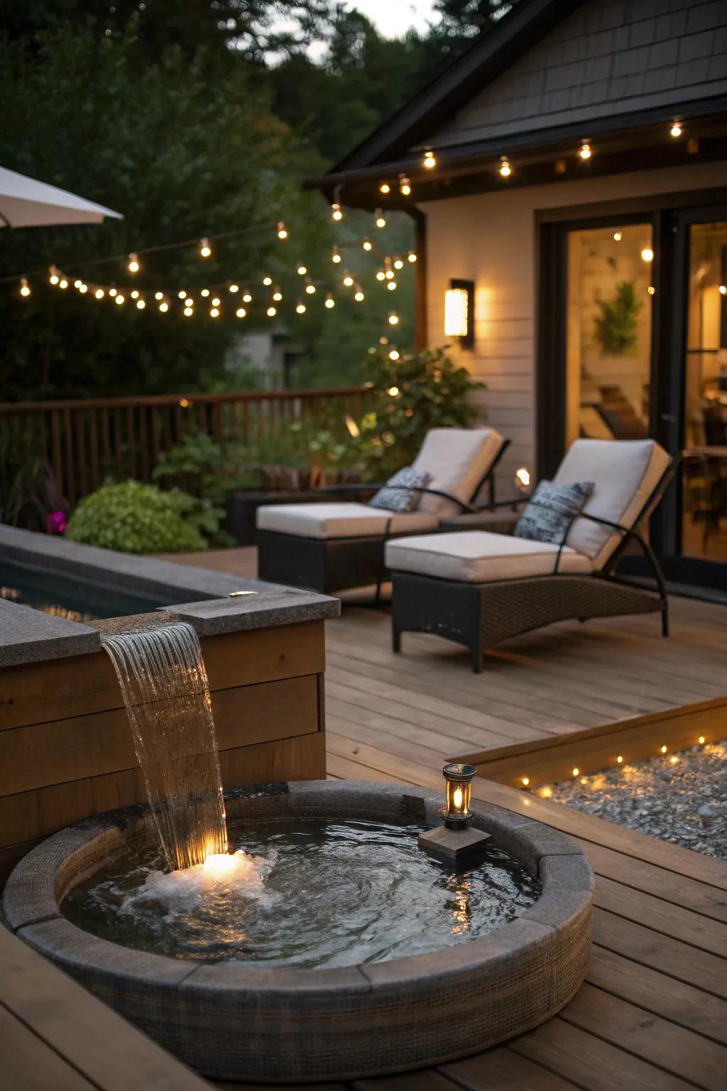 Water features add tranquility and elegance to decks.