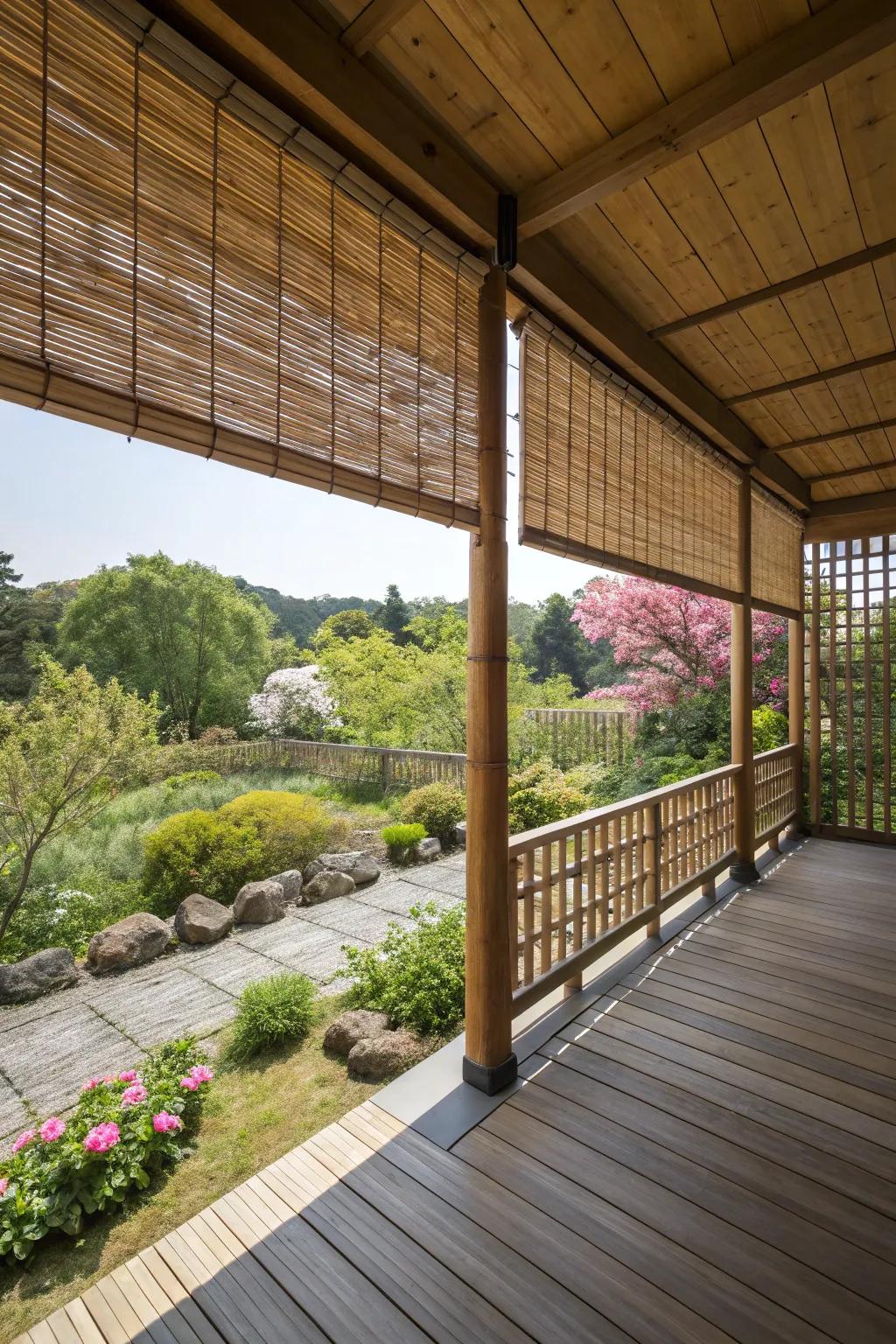 Bamboo screens offer natural shade and a touch of privacy.